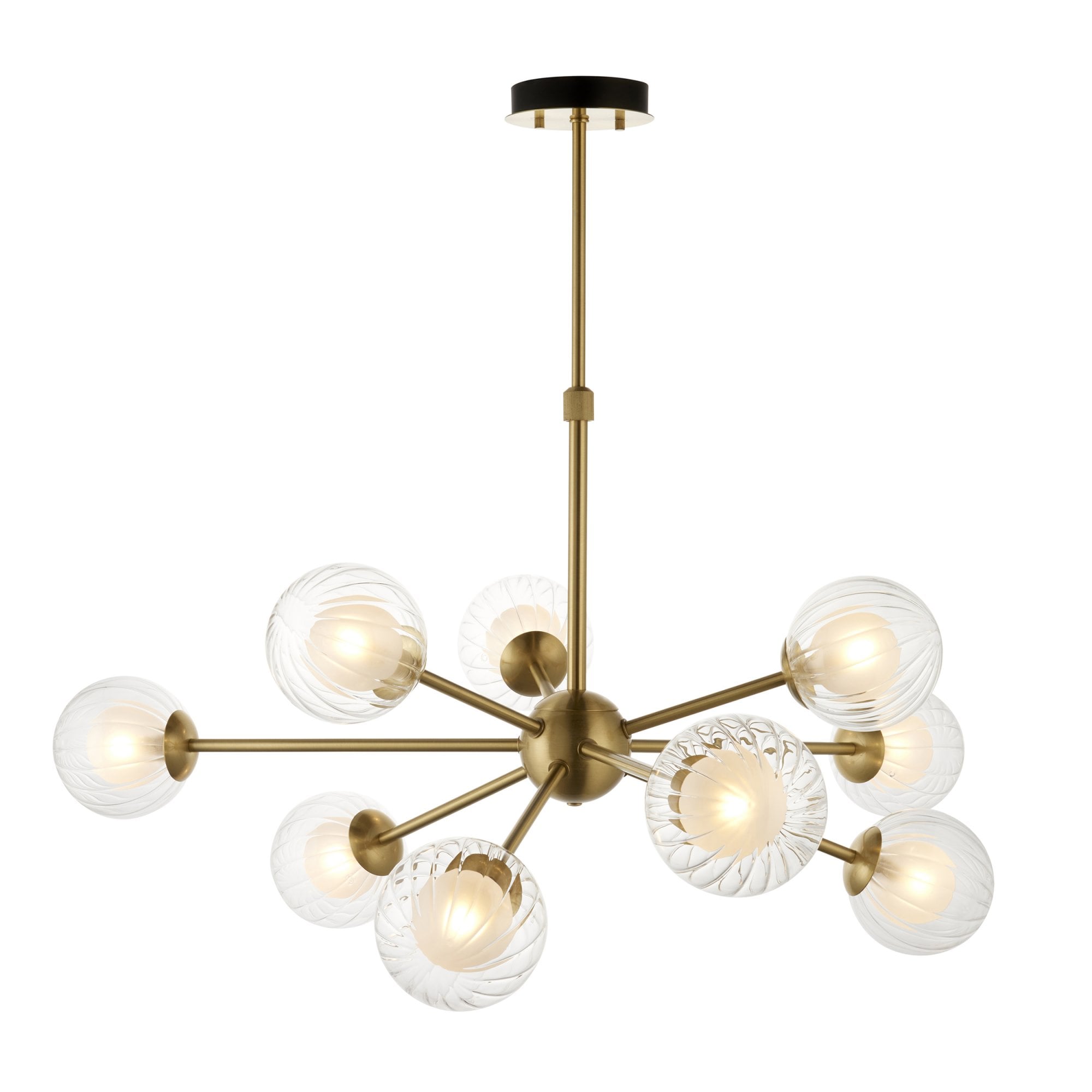 Utopia Matrix Round 9 Light Ceiling Semi Flush - Satin Brass & Glass