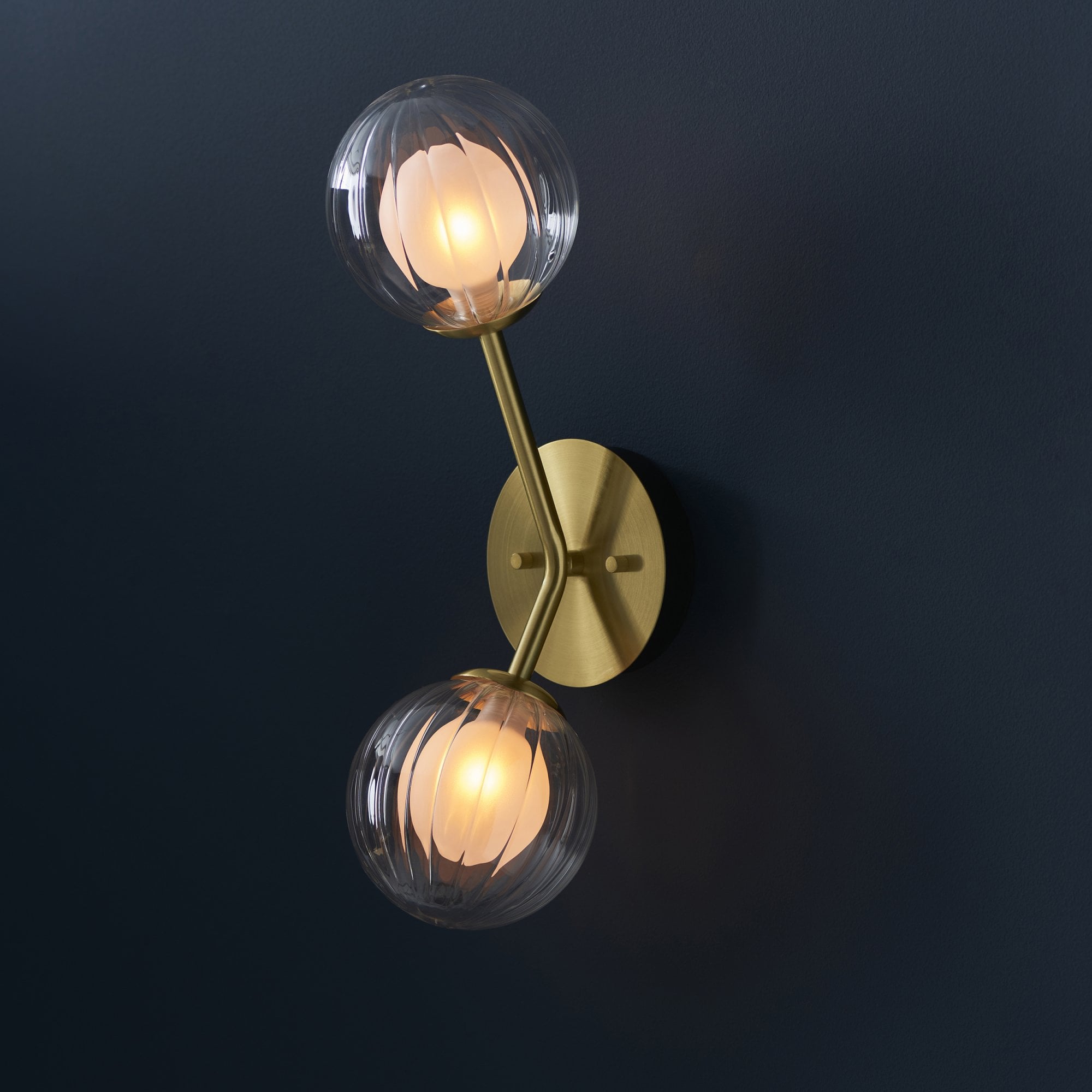 Utopia Matrix Round 2 Light Wall Lamp - Satin Brass & Glass