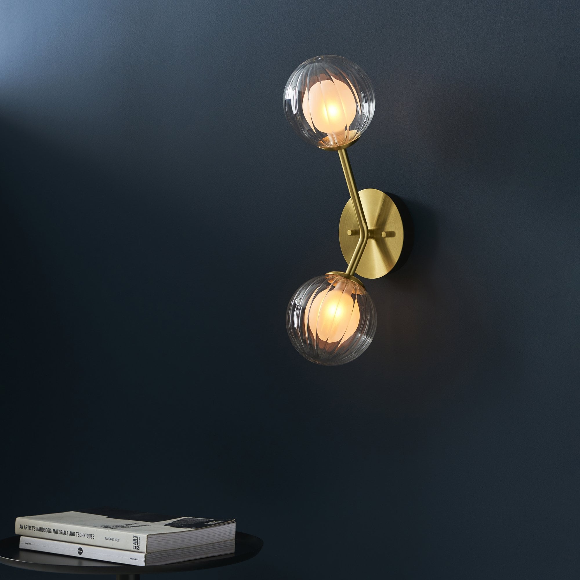 Utopia Matrix Round 2 Light Wall Lamp - Satin Brass & Glass