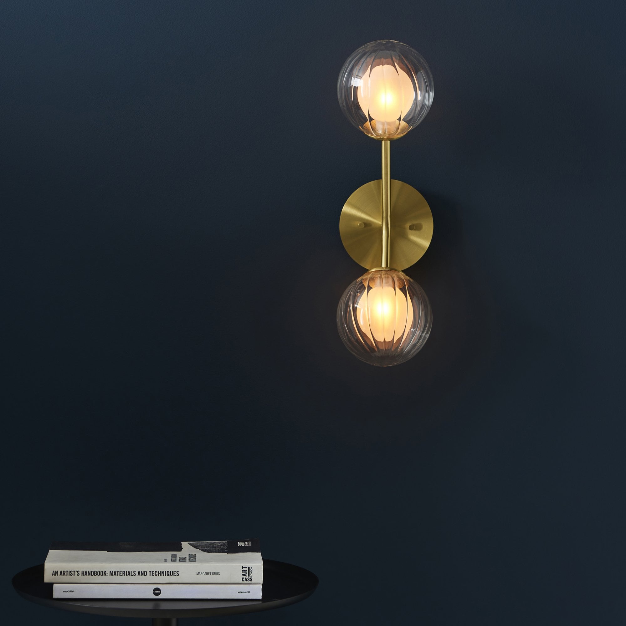 Utopia Matrix Round 2 Light Wall Lamp - Satin Brass & Glass