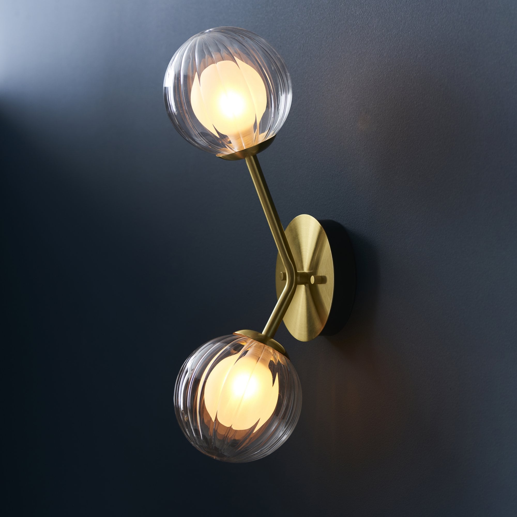 Utopia Matrix Round 2 Light Wall Lamp - Satin Brass & Glass