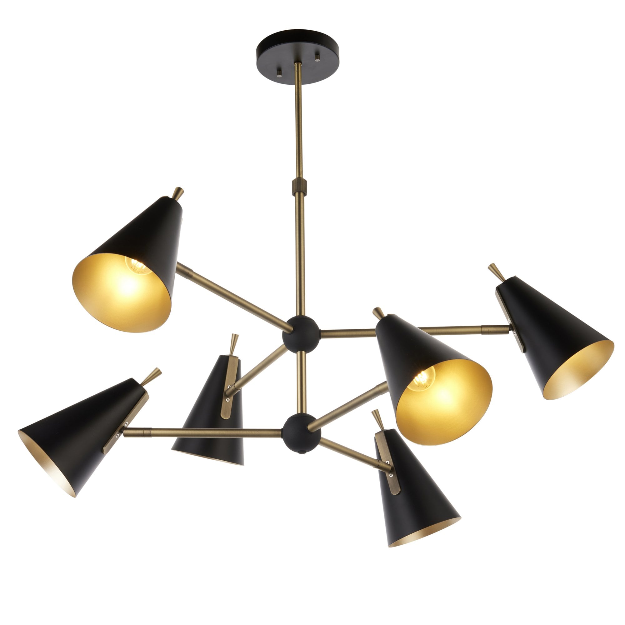 Utopia Horn Mid Century 6 Light Pendant - Matt Antique Gold & Matt Black