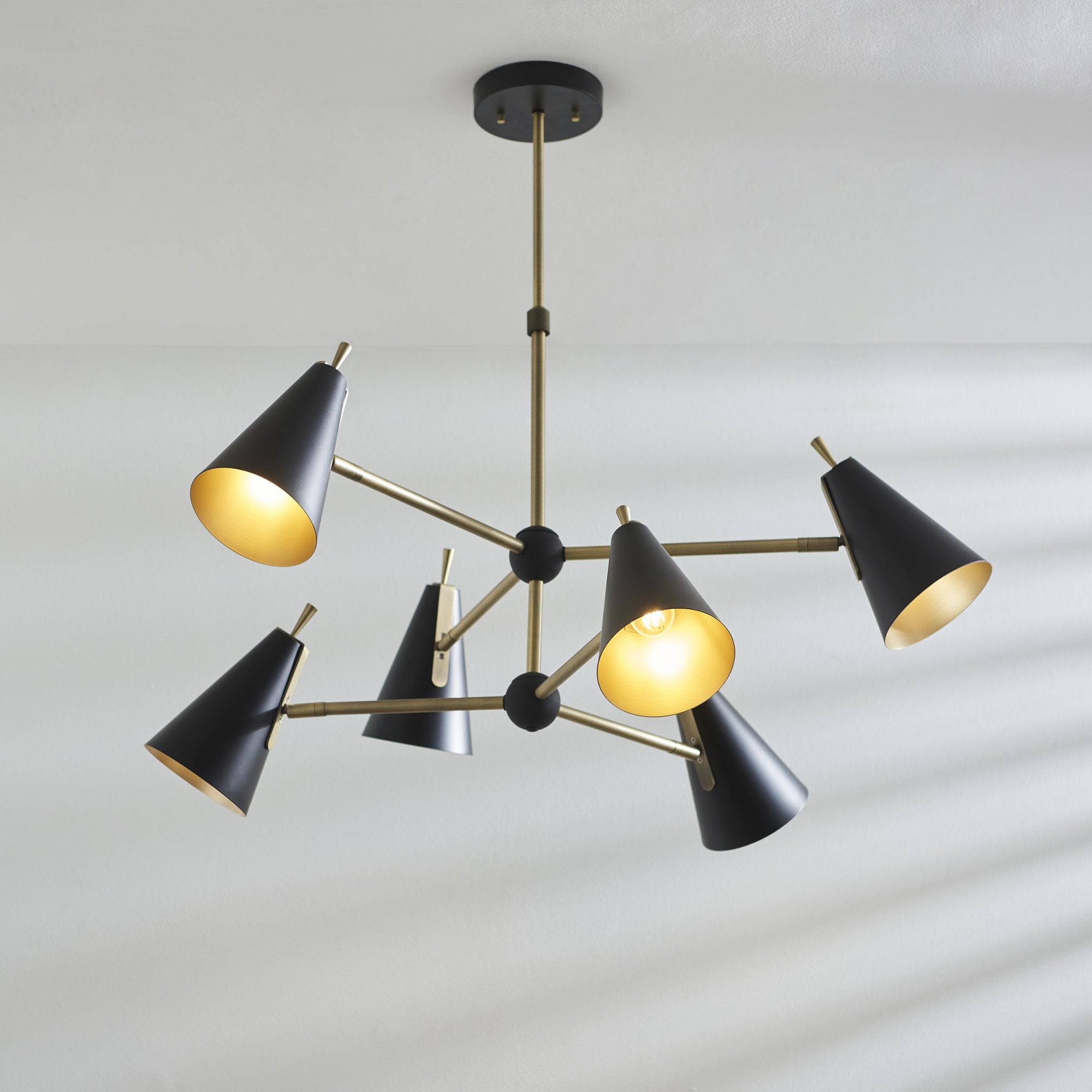 Utopia Horn Mid Century 6 Light Pendant - Matt Antique Gold & Matt Black