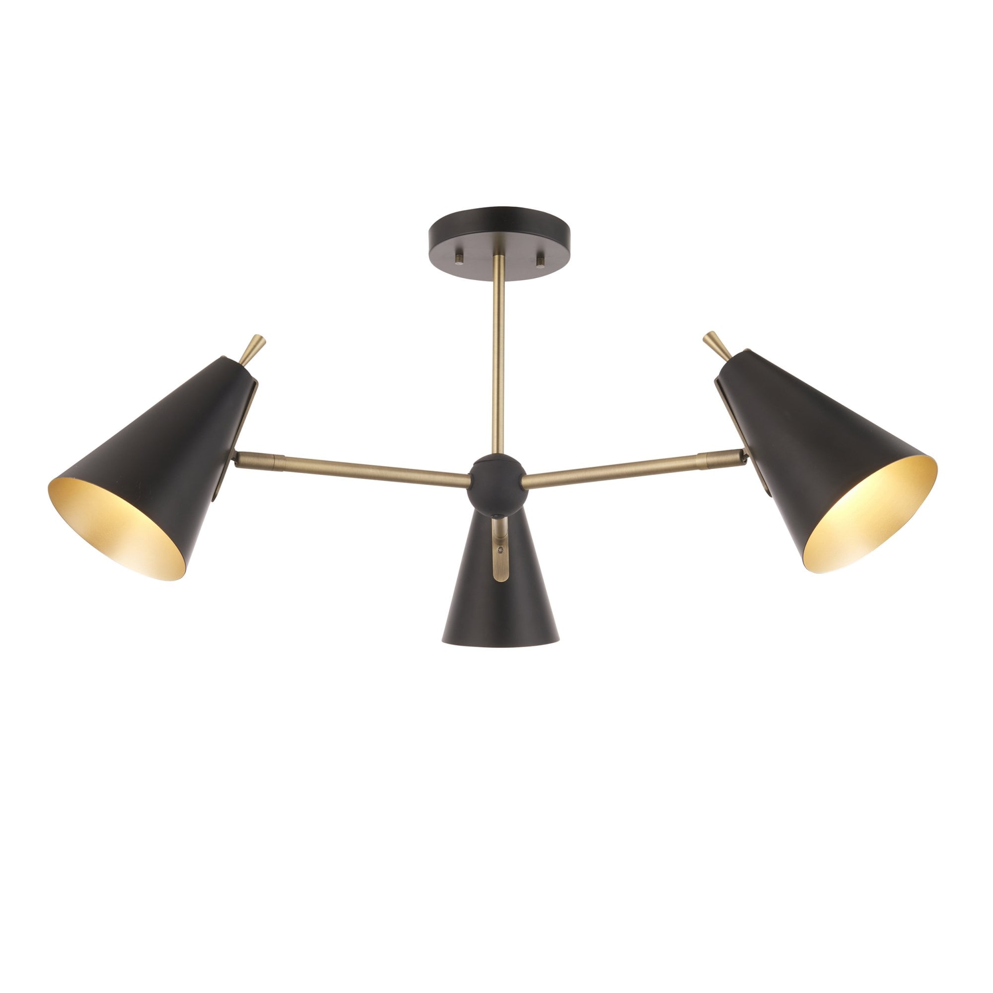 Utopia Horn Mid Century 3 Light Semi Flush - Matt Antique Gold & Matt Black