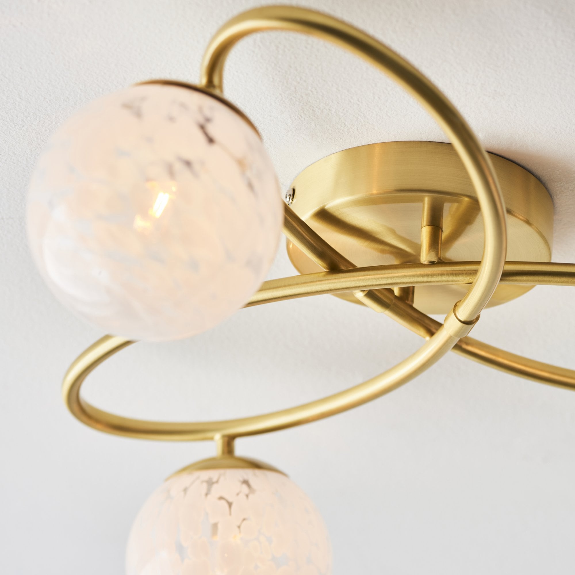 Endon Maye 3 Light Semi Flush - Satin Brass & Confetti Glass