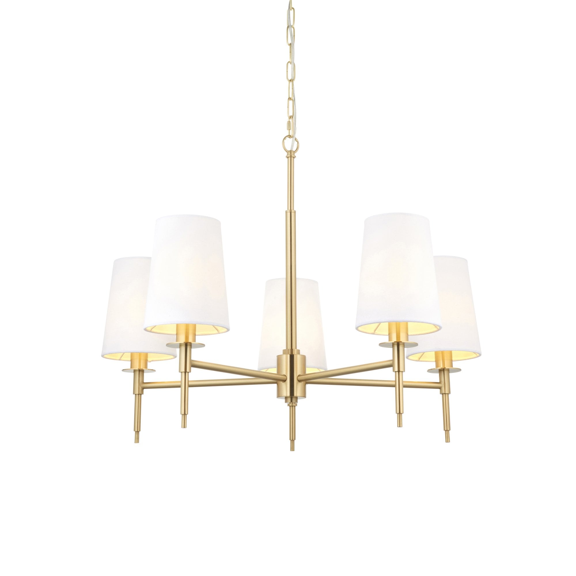 Utopia Eton 5 Light Multi Arm Pendant - Satin Brass & Tapered Shades