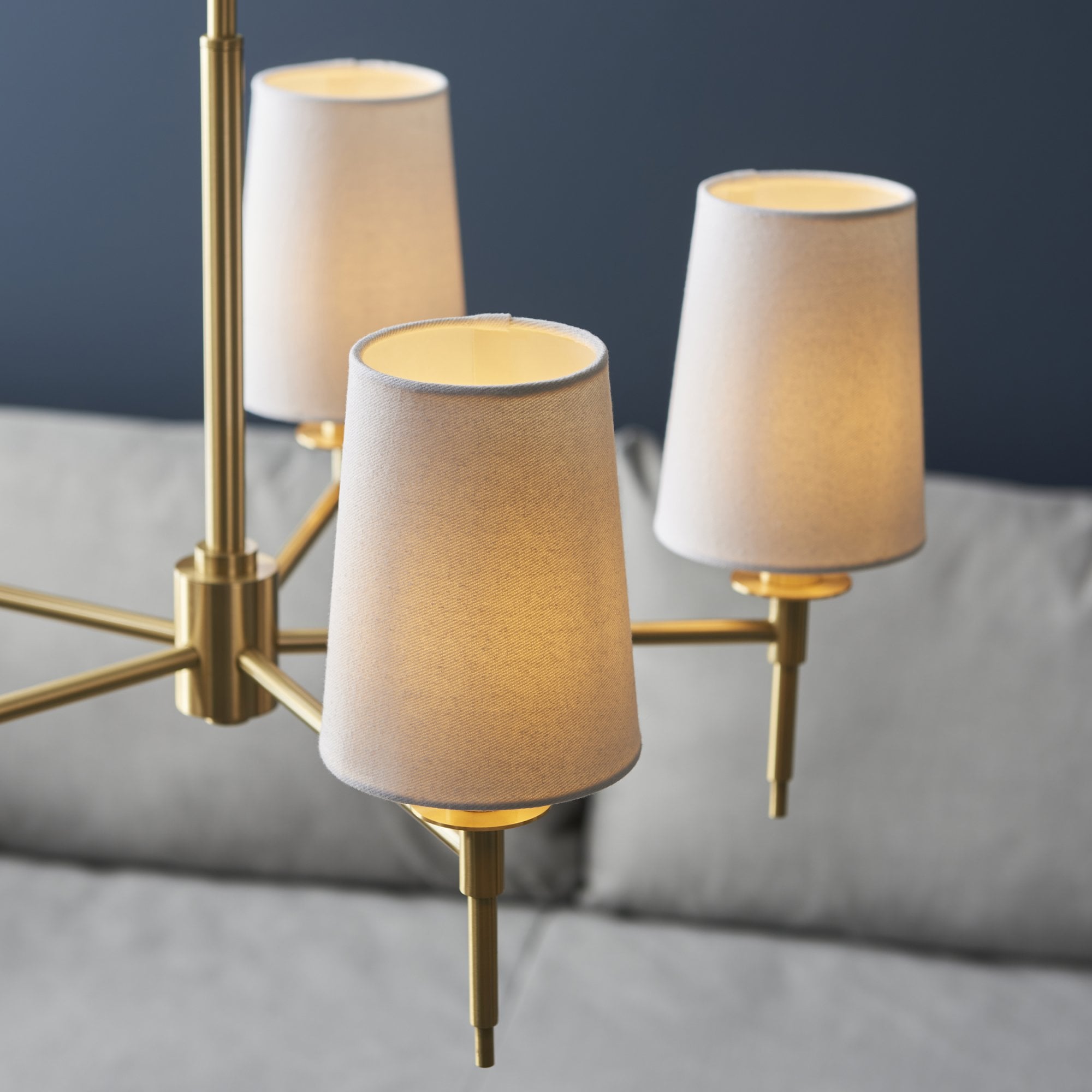 Utopia Eton 5 Light Multi Arm Pendant - Satin Brass & Tapered Shades