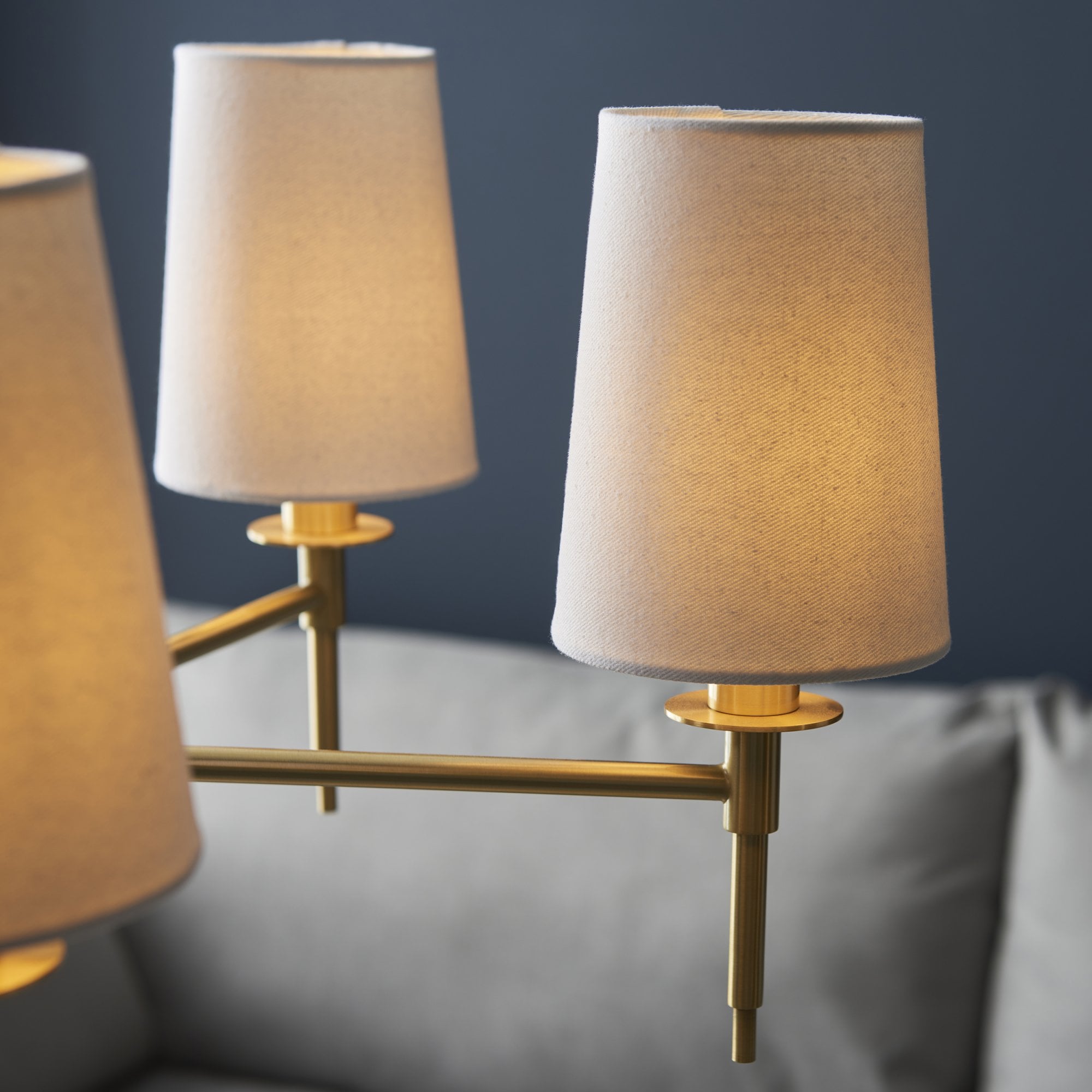 Utopia Eton 5 Light Multi Arm Pendant - Satin Brass & Tapered Shades