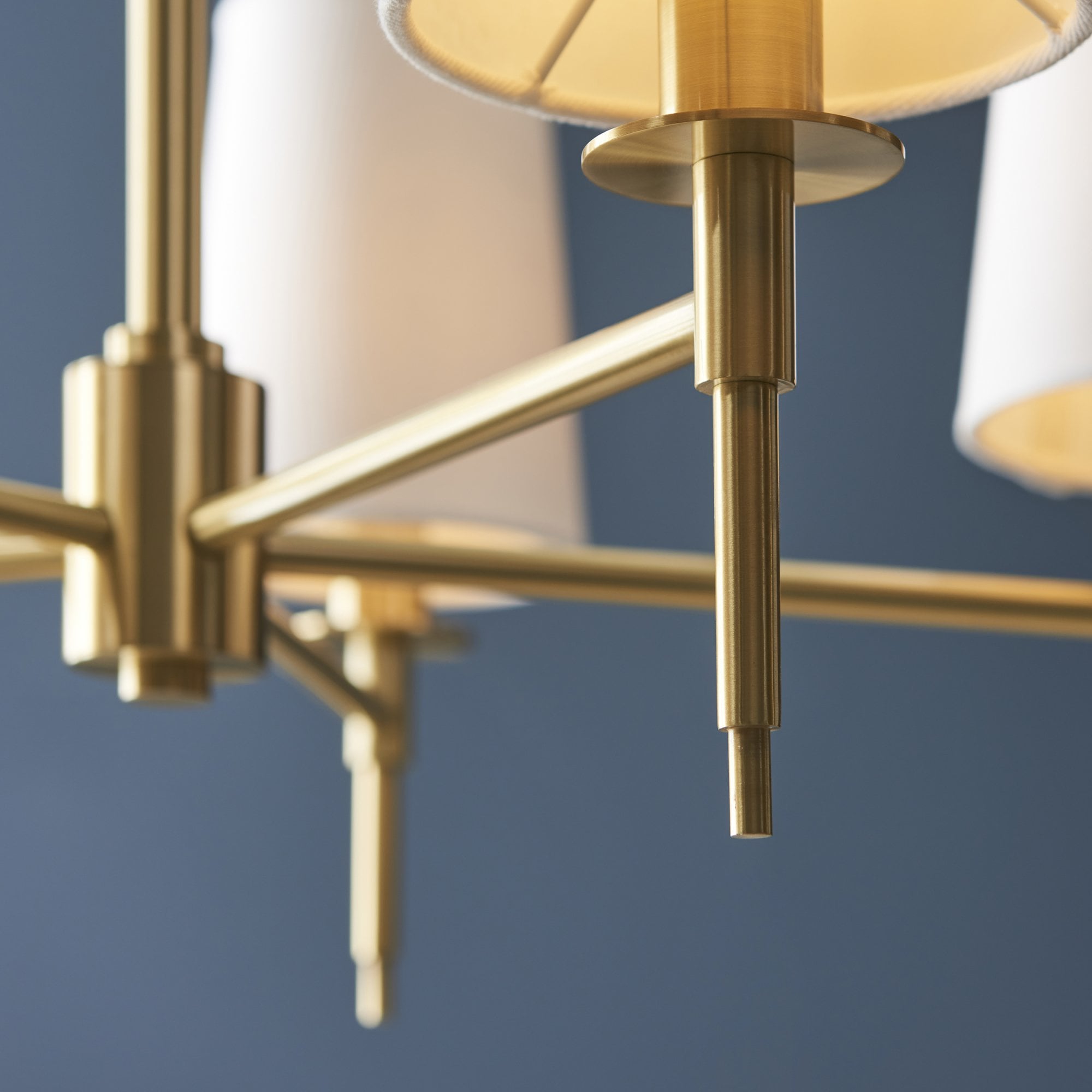 Utopia Eton 5 Light Multi Arm Pendant - Satin Brass & Tapered Shades