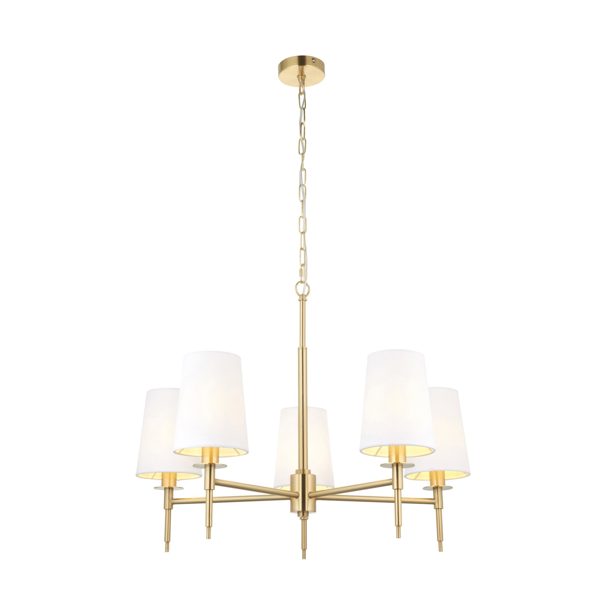 Utopia Eton 5 Light Multi Arm Pendant - Satin Brass & Tapered Shades