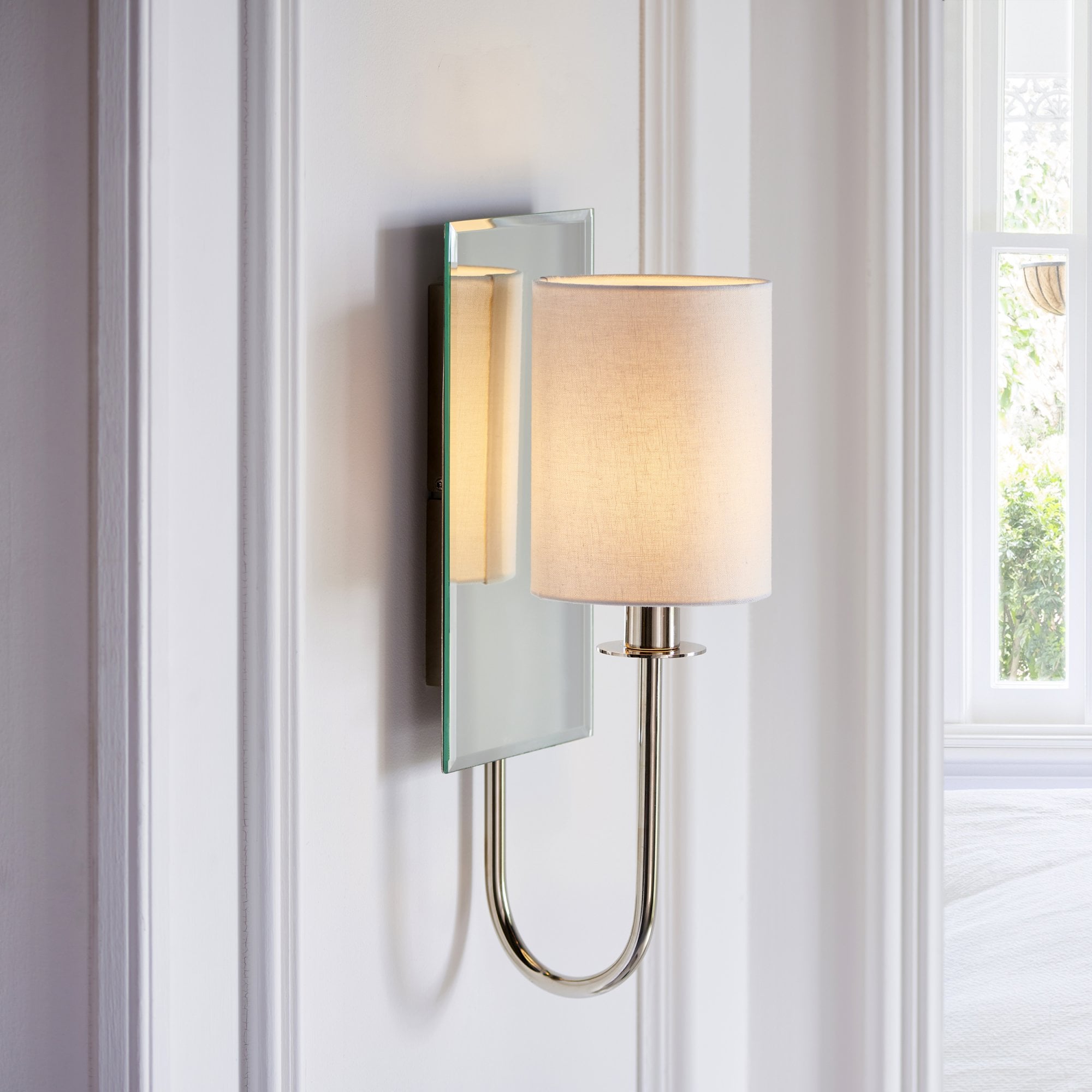 Utopia Magnum Mirrored Wall Light - Bright Nickel & Vintage White Shade