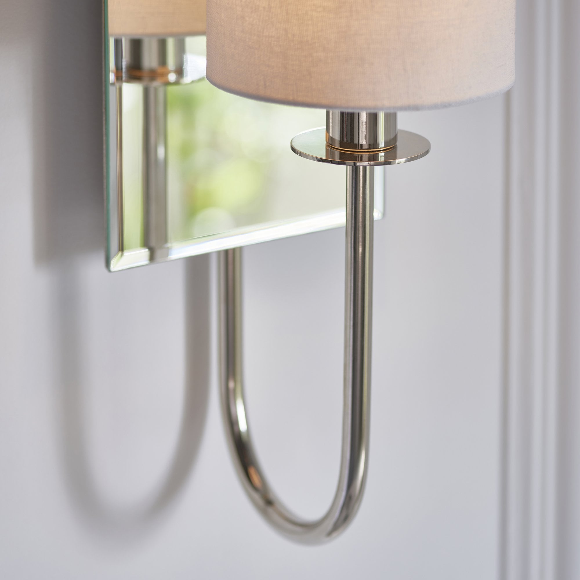 Utopia Magnum Mirrored Wall Light - Bright Nickel & Vintage White Shade