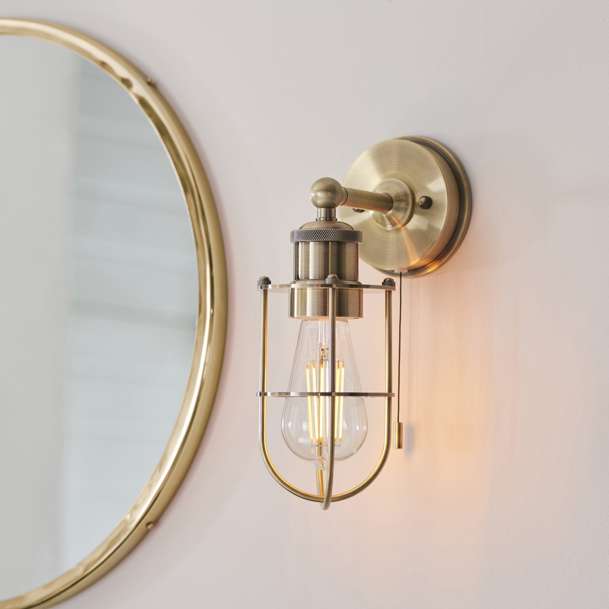 Utopia Industrial Caged Single Wall Light - Antique Brass