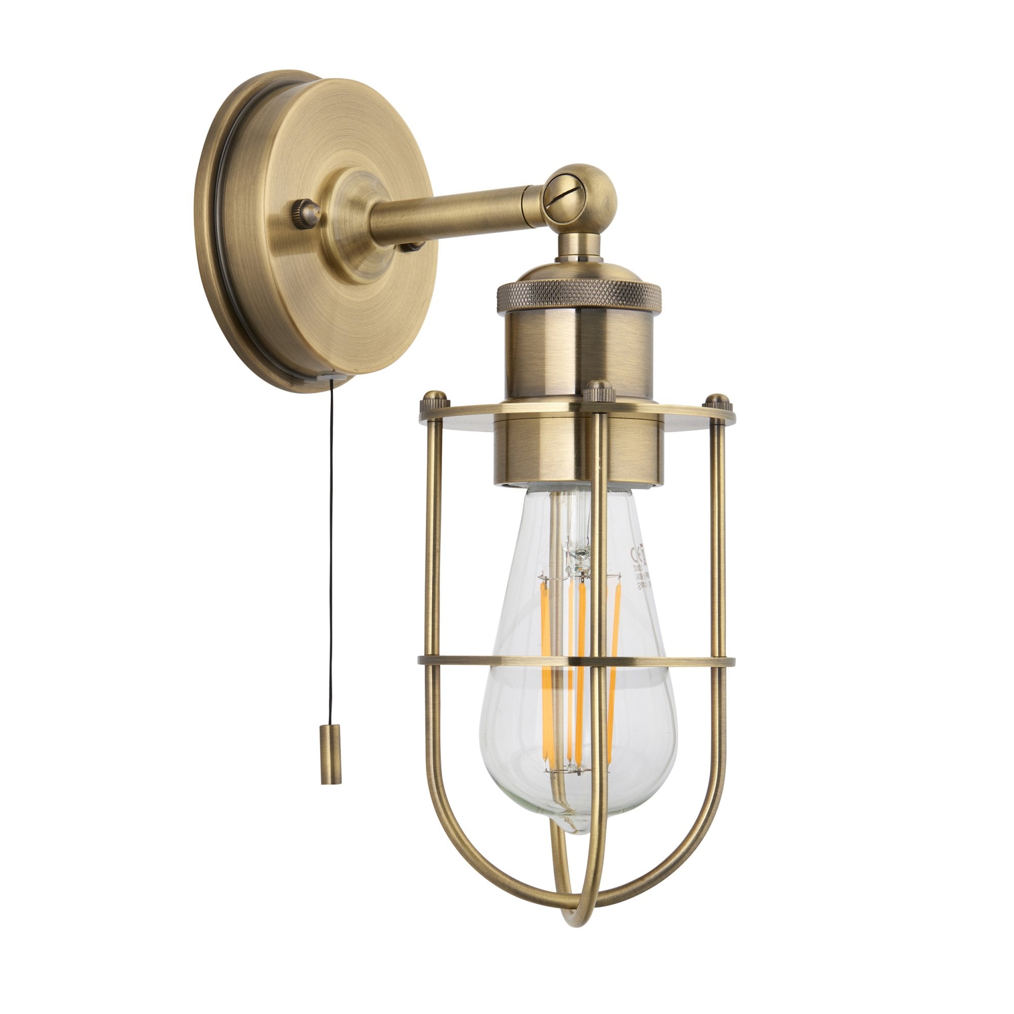 Utopia Industrial Caged Single Wall Light - Antique Brass