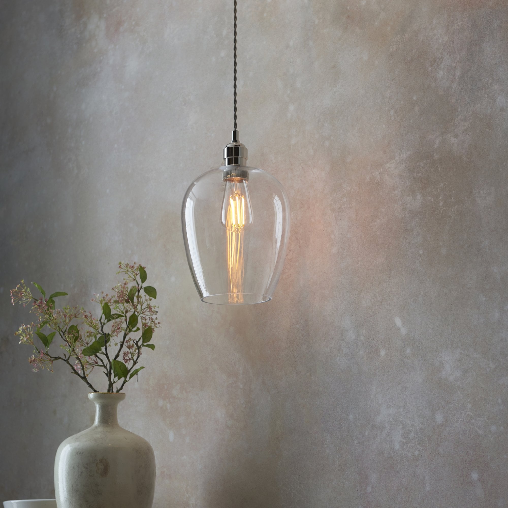 Utopia Walton Single Light Ceiling Pendant - Bright Nickel & Clear Glass