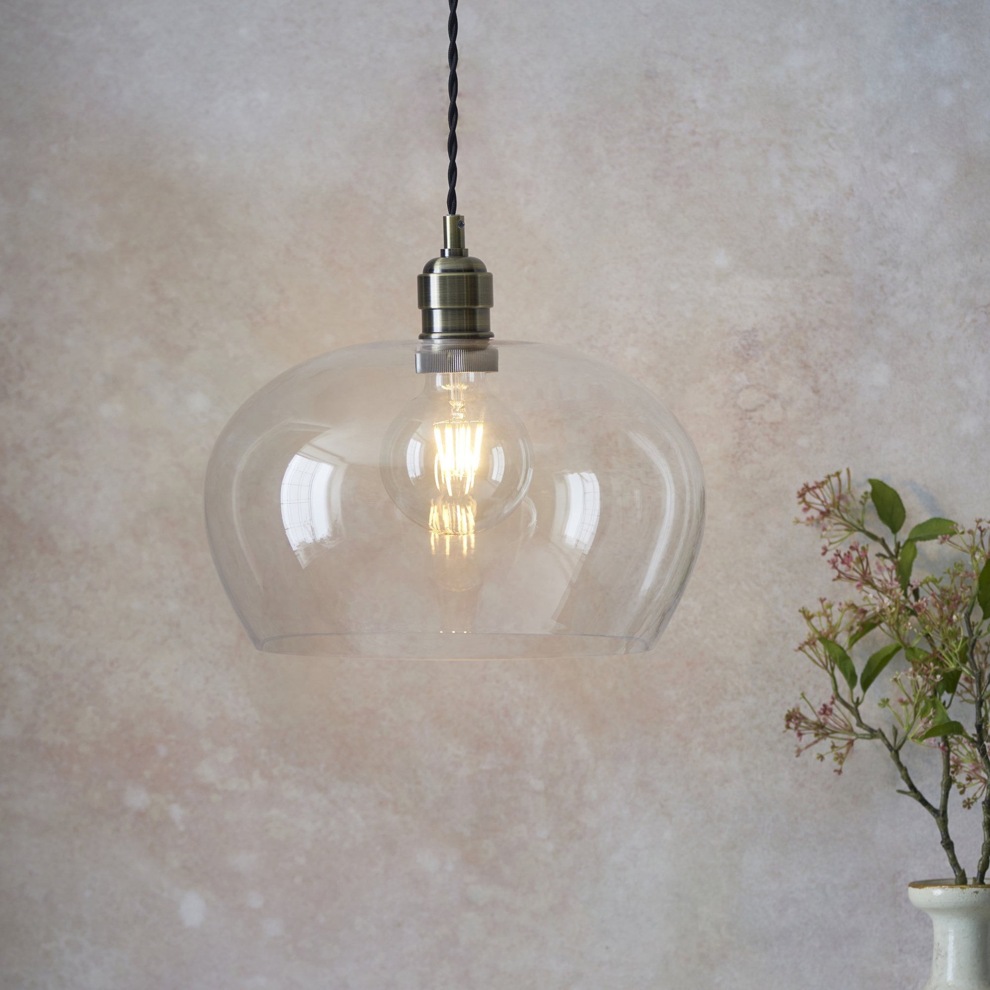 Utopia Walton Medium Ceiling Pendant - Antique Brass & Clear Glass