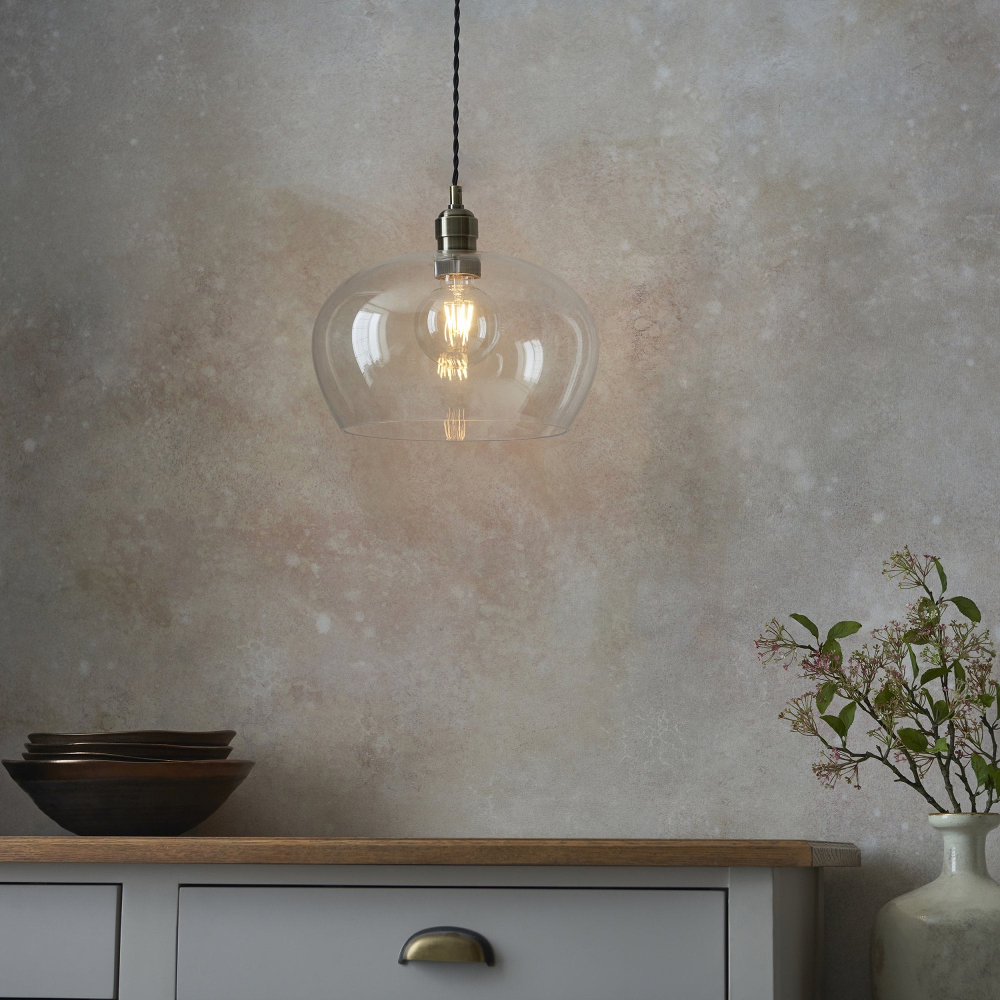 Utopia Walton Medium Ceiling Pendant - Antique Brass & Clear Glass