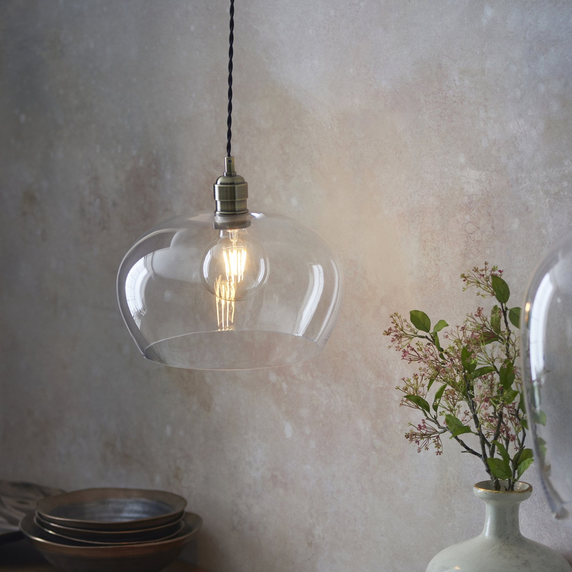 Utopia Walton Medium Ceiling Pendant - Antique Brass & Clear Glass