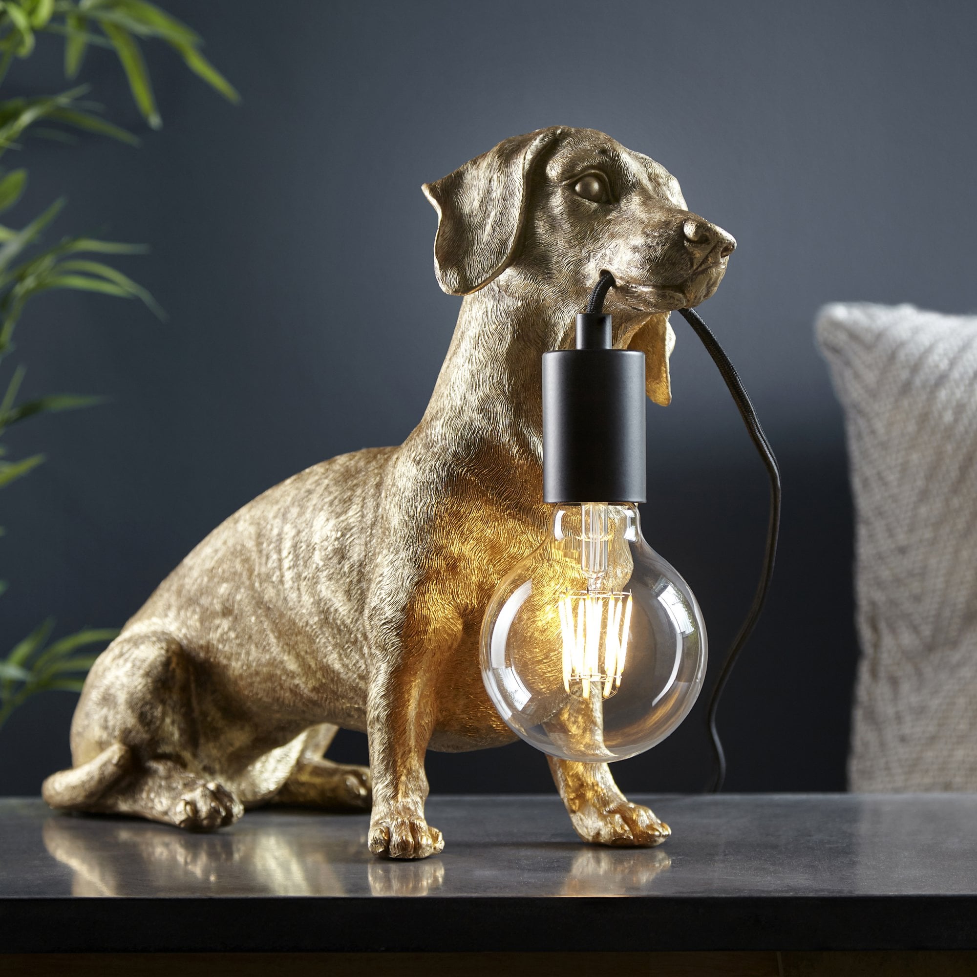 Utopia Slinky The Dachshund Table Lamp - Vintage Gold
