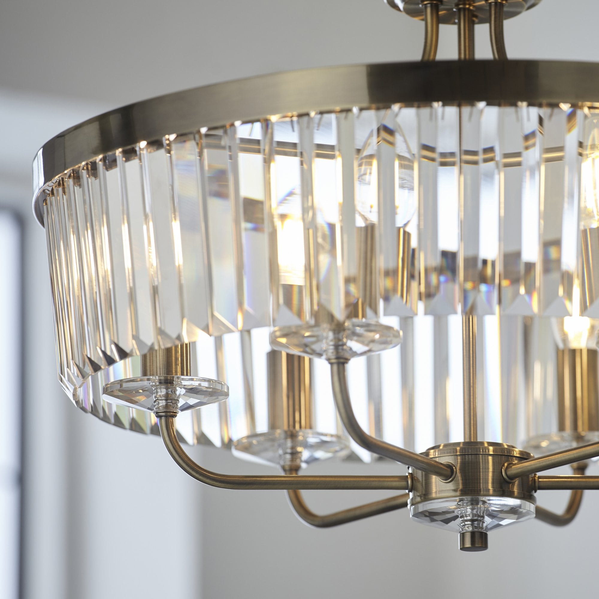 Utopia Martini 6 Light Pendant Chandelier - Antique Brass & Clear Cut Glass