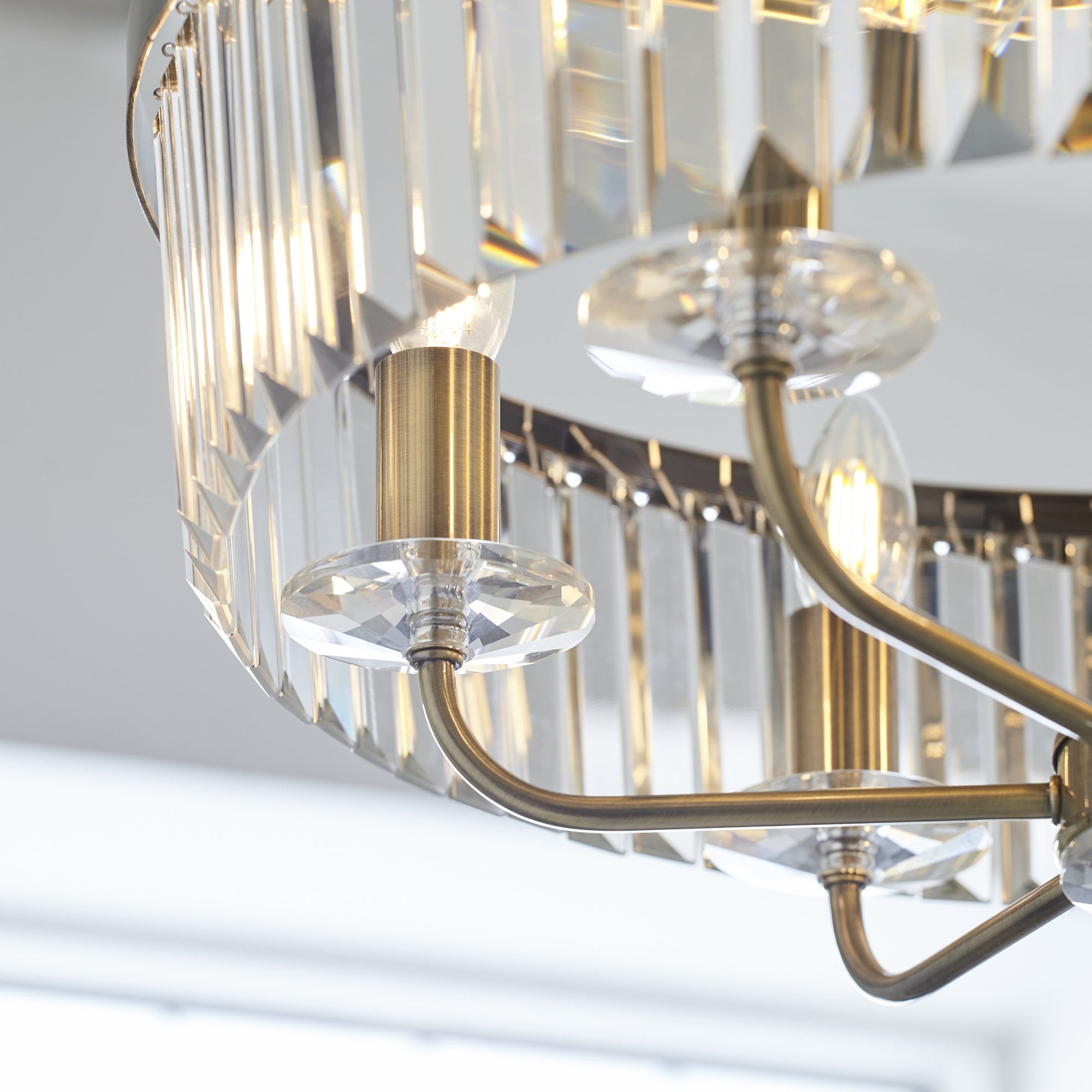 Utopia Martini 6 Light Pendant Chandelier - Antique Brass & Clear Cut Glass
