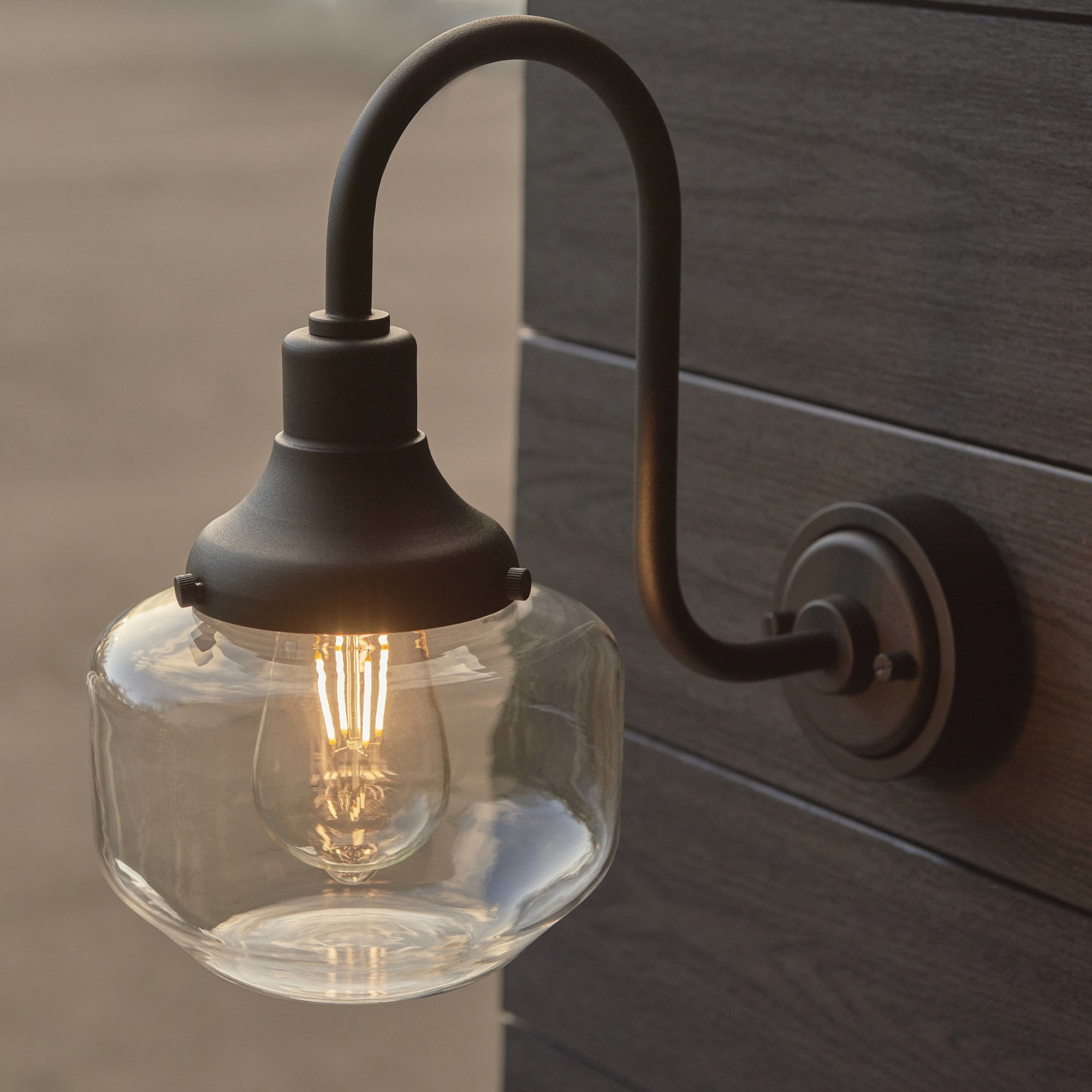 Utopia Amble Swan Neck Single Wall Light - Textured Black & Clear Glass