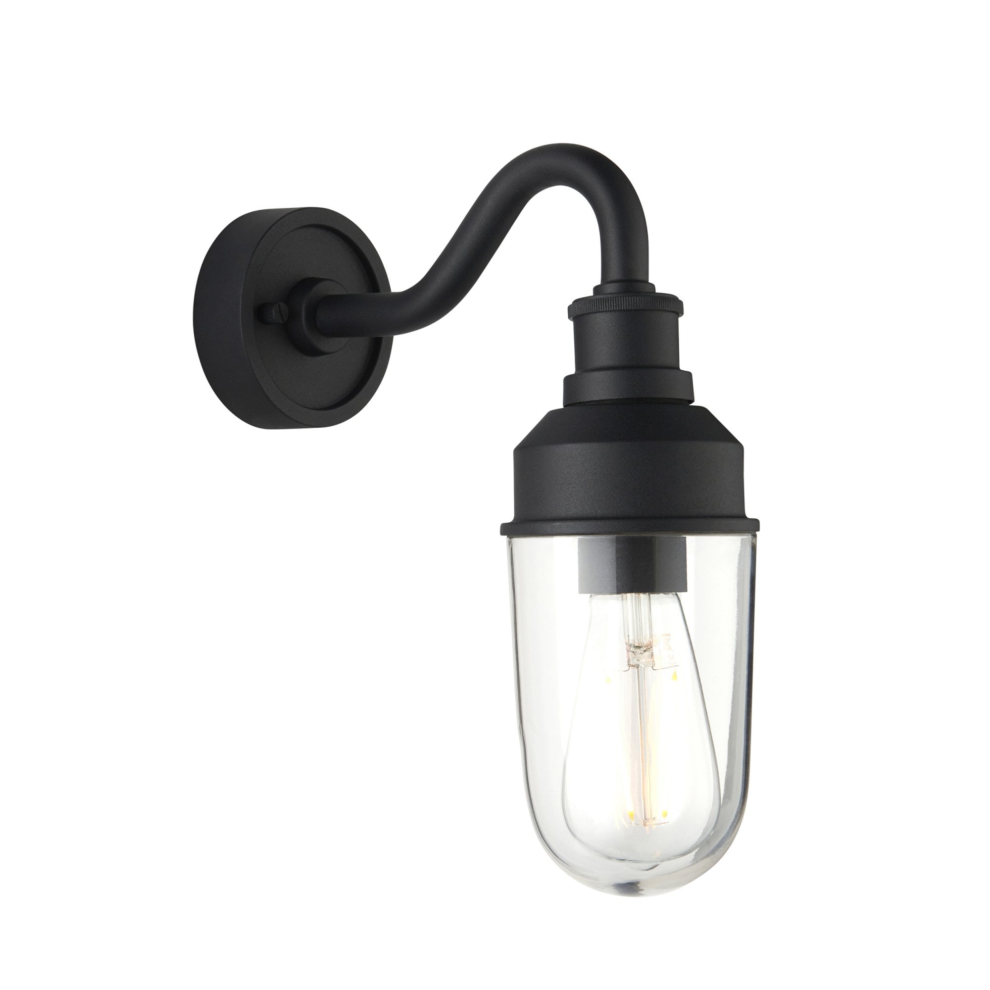 Utopia Frontier Curved Arm Wall Light - Textured Black & Clear Glass