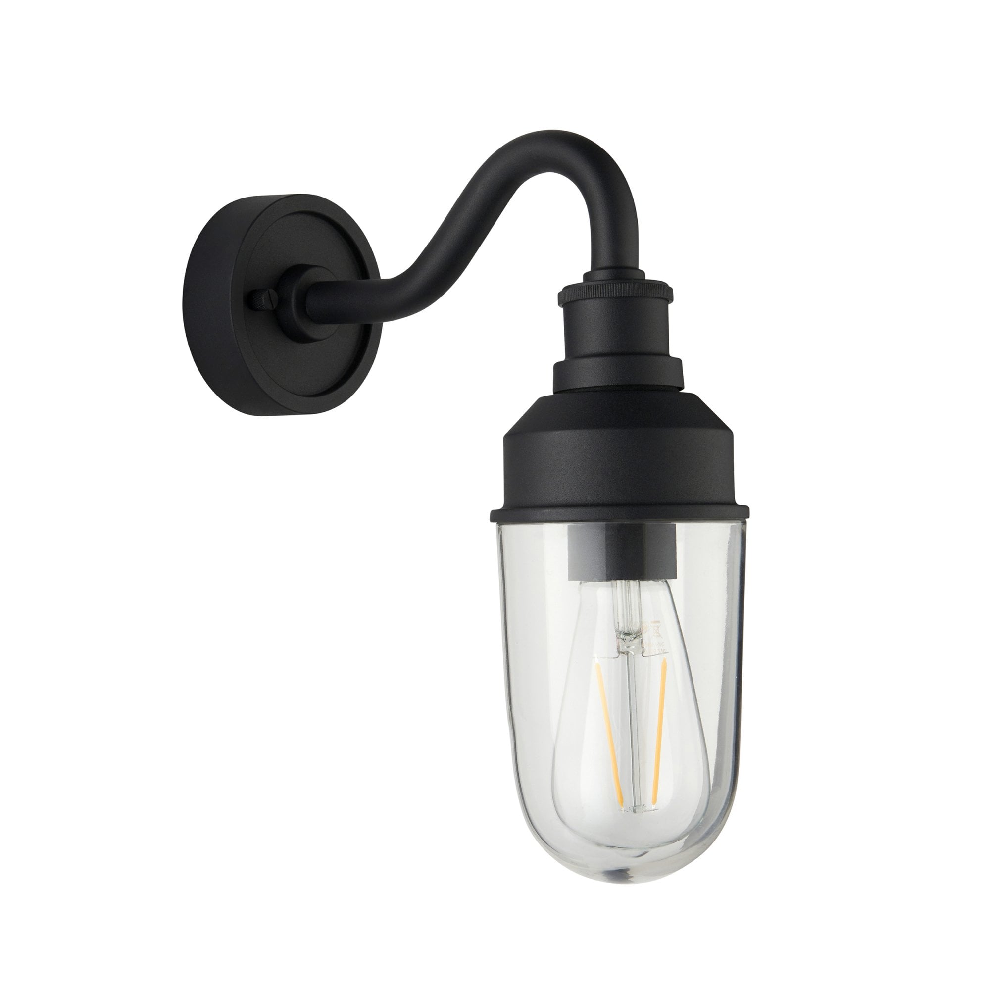 Utopia Frontier Curved Arm Wall Light - Textured Black & Clear Glass