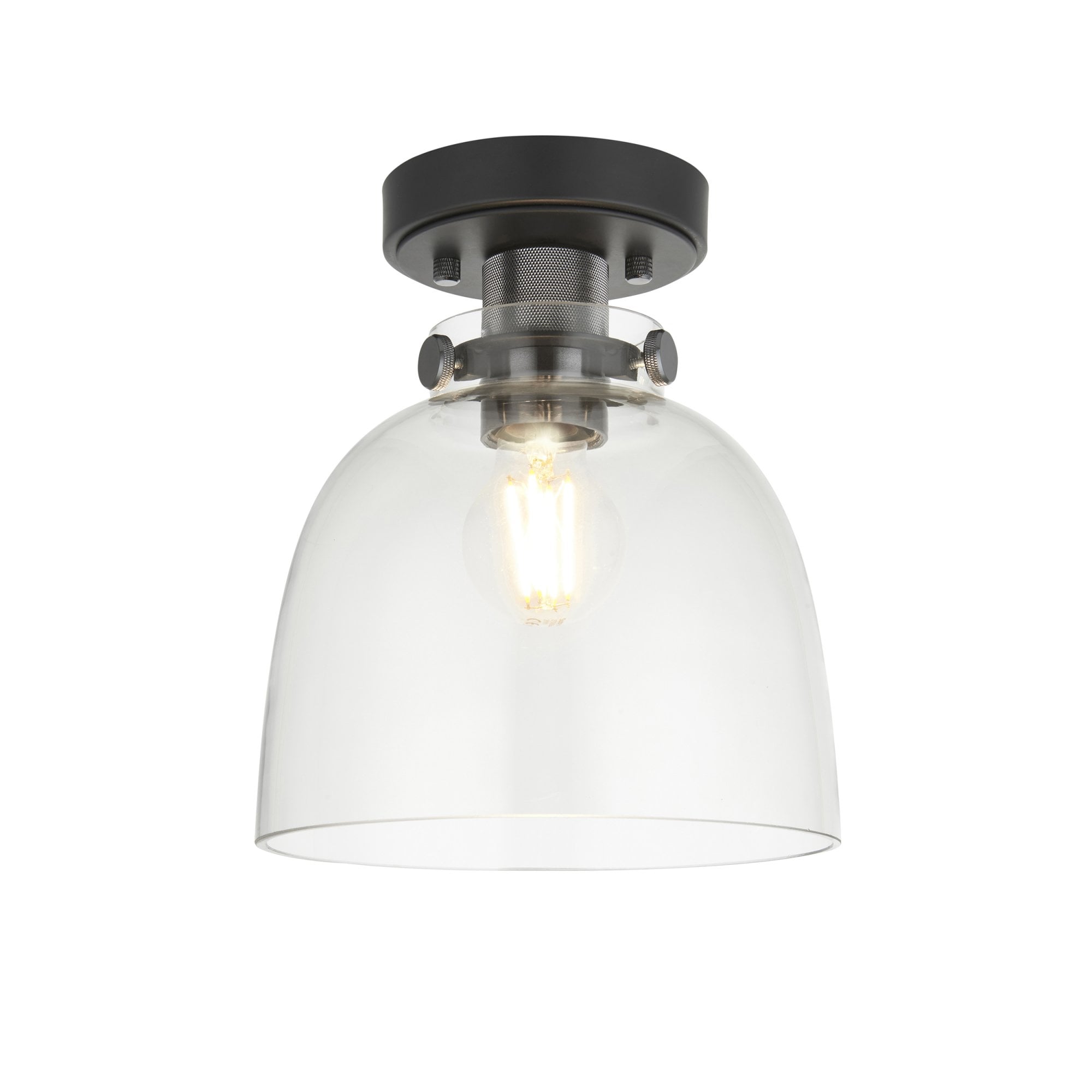 Utopia Cupola Flush Ceiling Light - Black Chrome & Tinted Glass