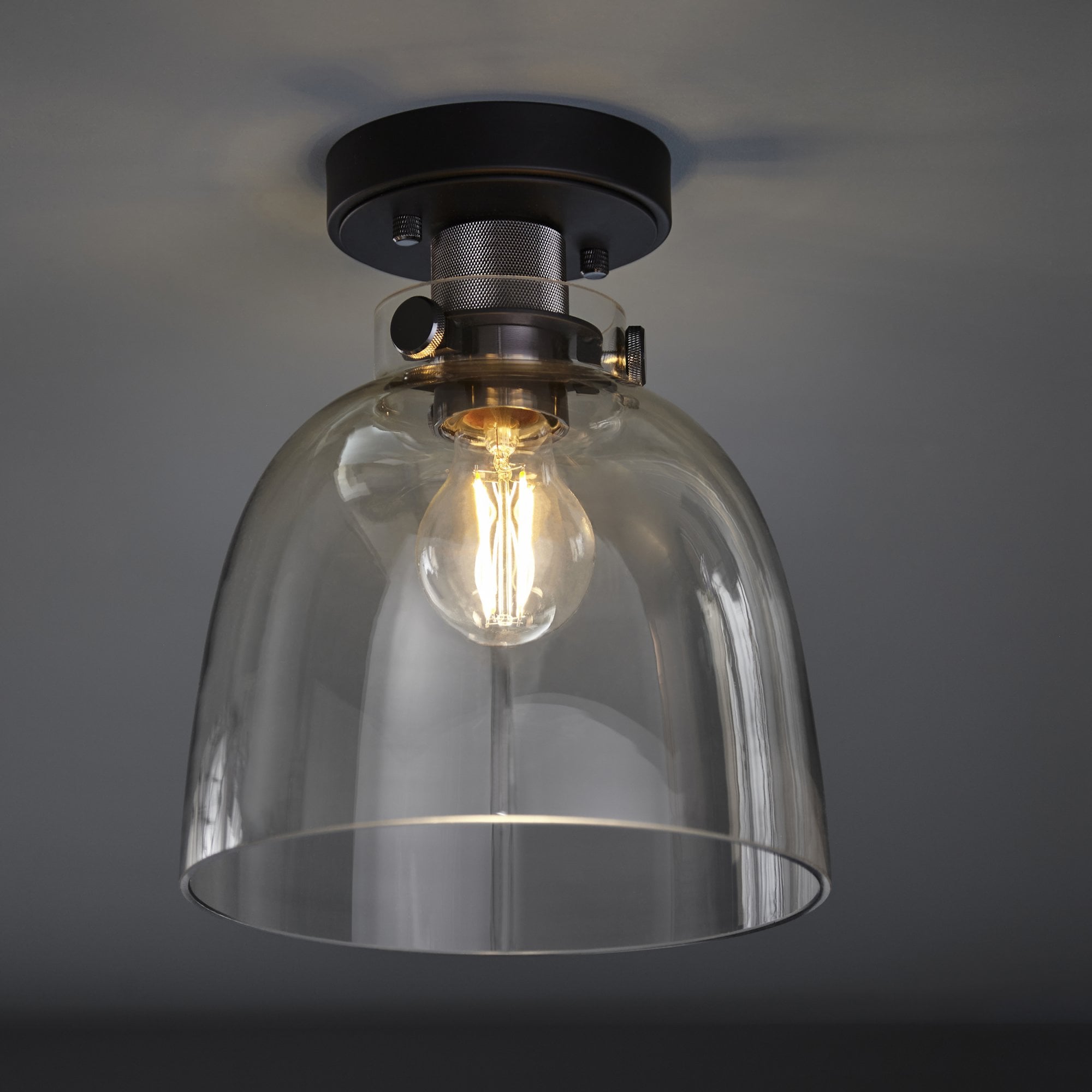 Utopia Cupola Flush Ceiling Light - Black Chrome & Tinted Glass