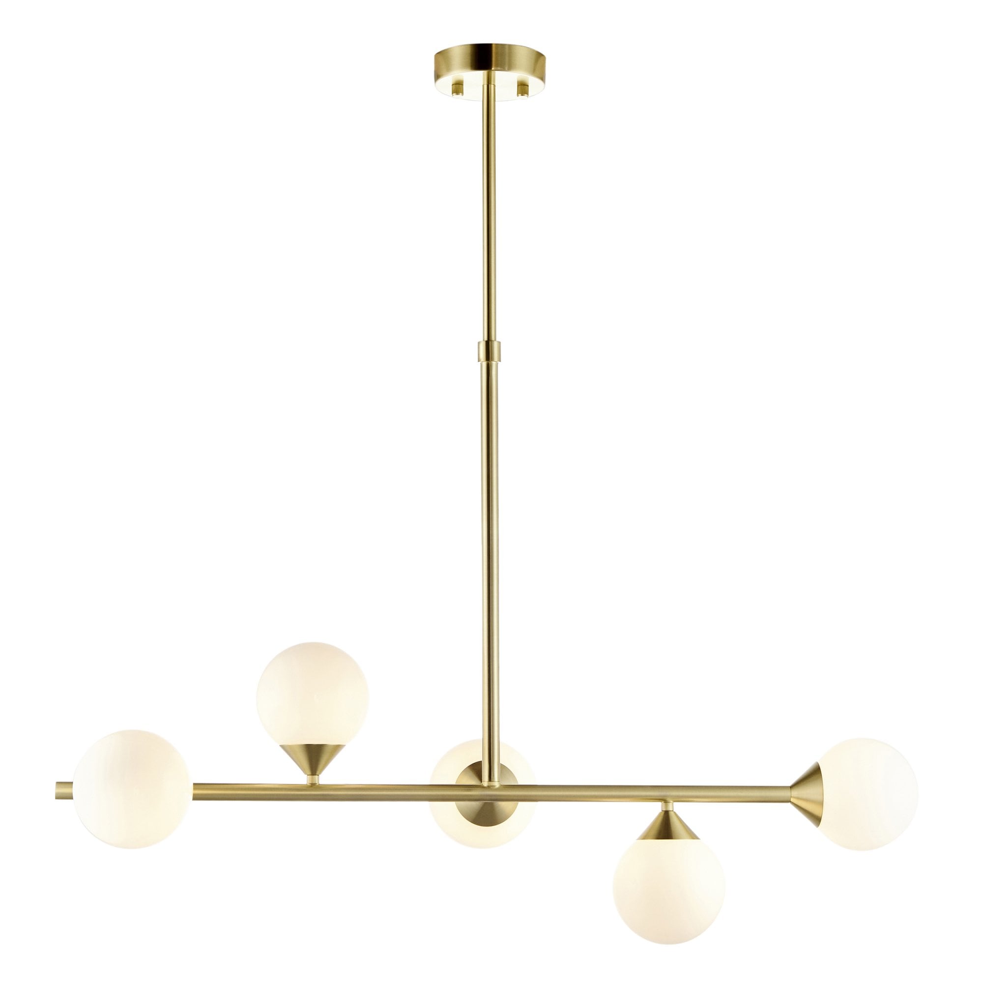 Utopia Lustre Linear Ceiling Pendant - Satin Brushed Gold & Gloss White Glass