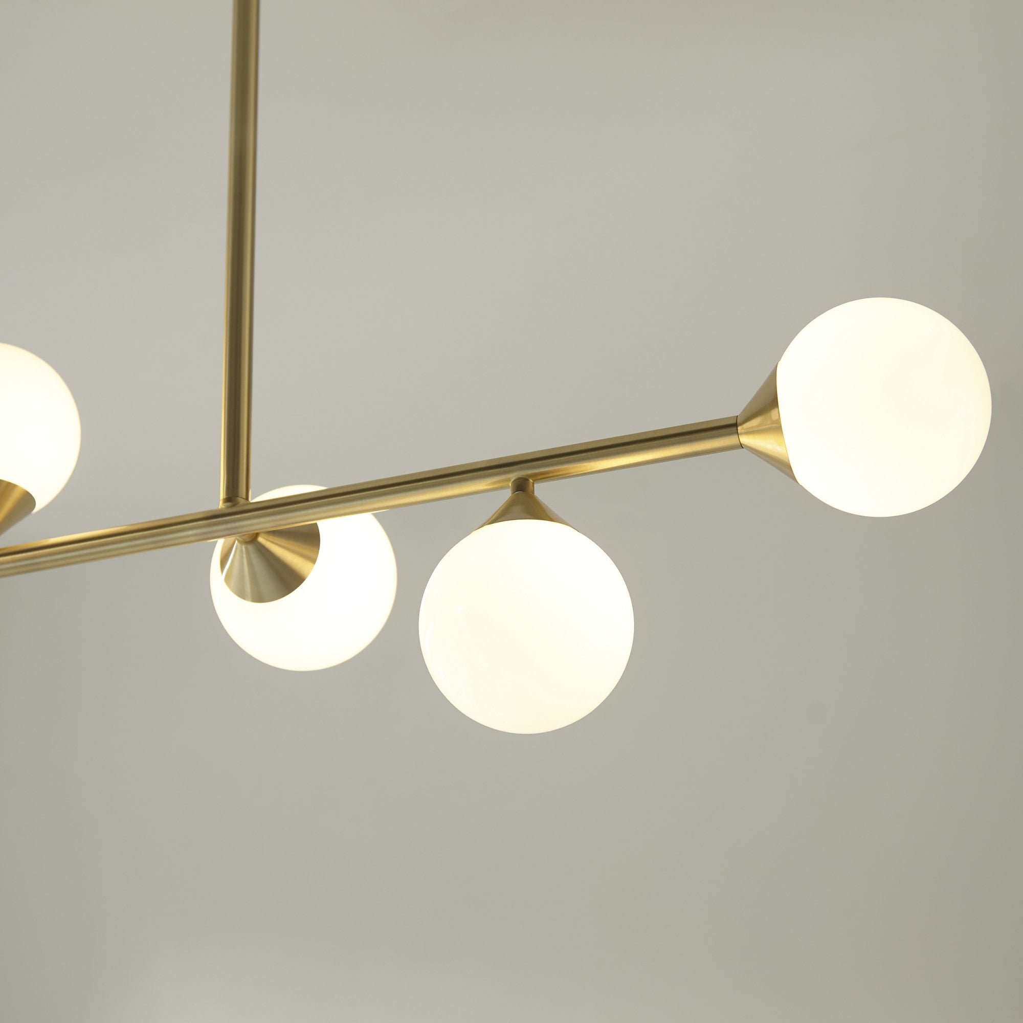 Utopia Lustre Linear Ceiling Pendant - Satin Brushed Gold & Gloss White Glass