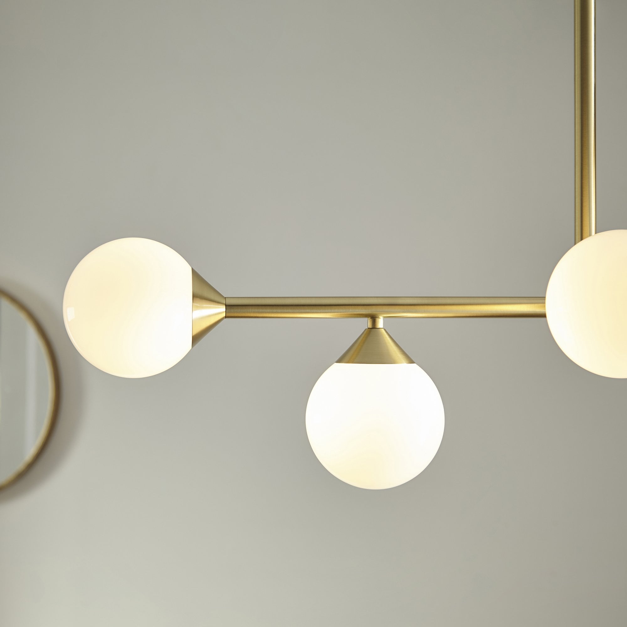 Utopia Lustre Linear Ceiling Pendant - Satin Brushed Gold & Gloss White Glass