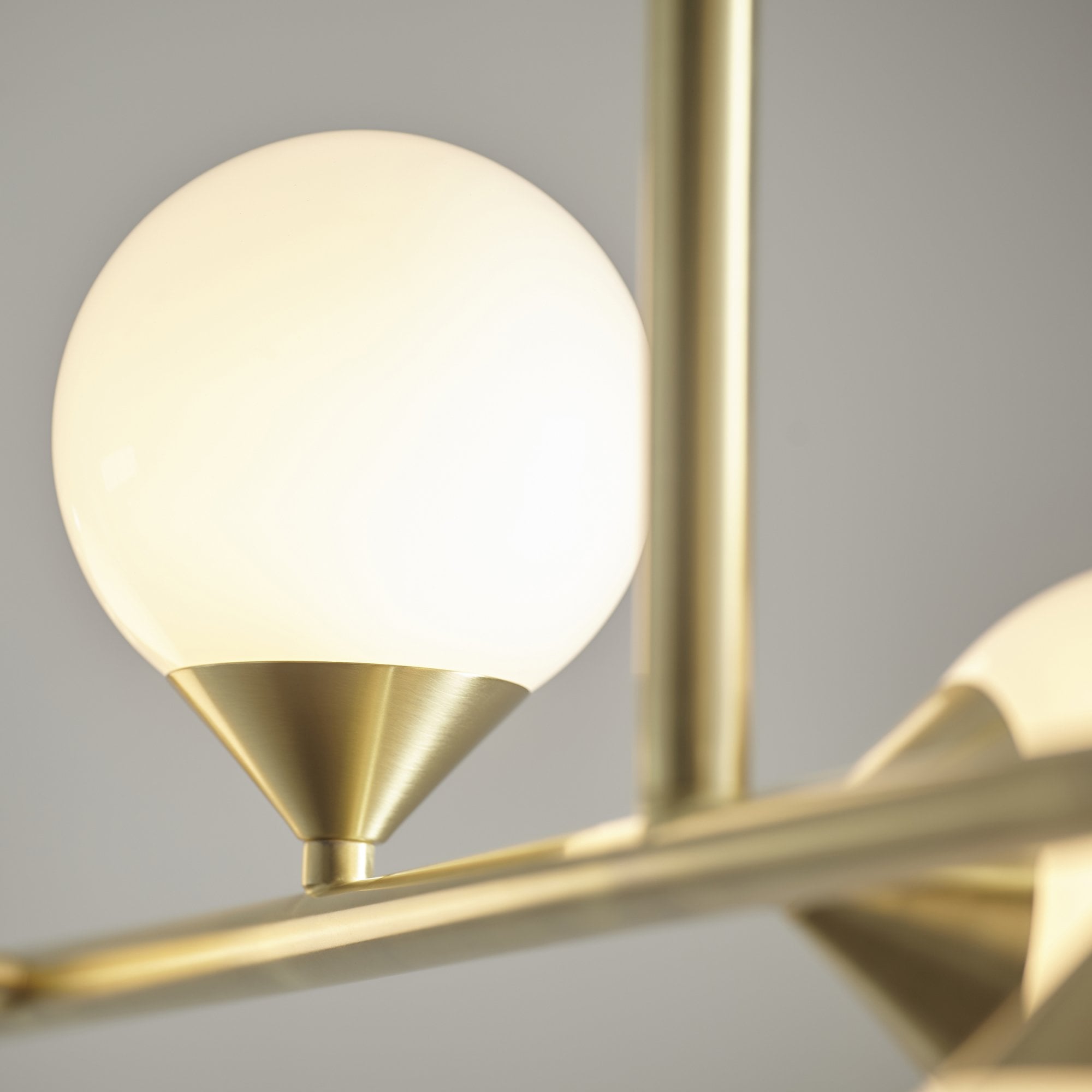 Utopia Lustre Linear Ceiling Pendant - Satin Brushed Gold & Gloss White Glass