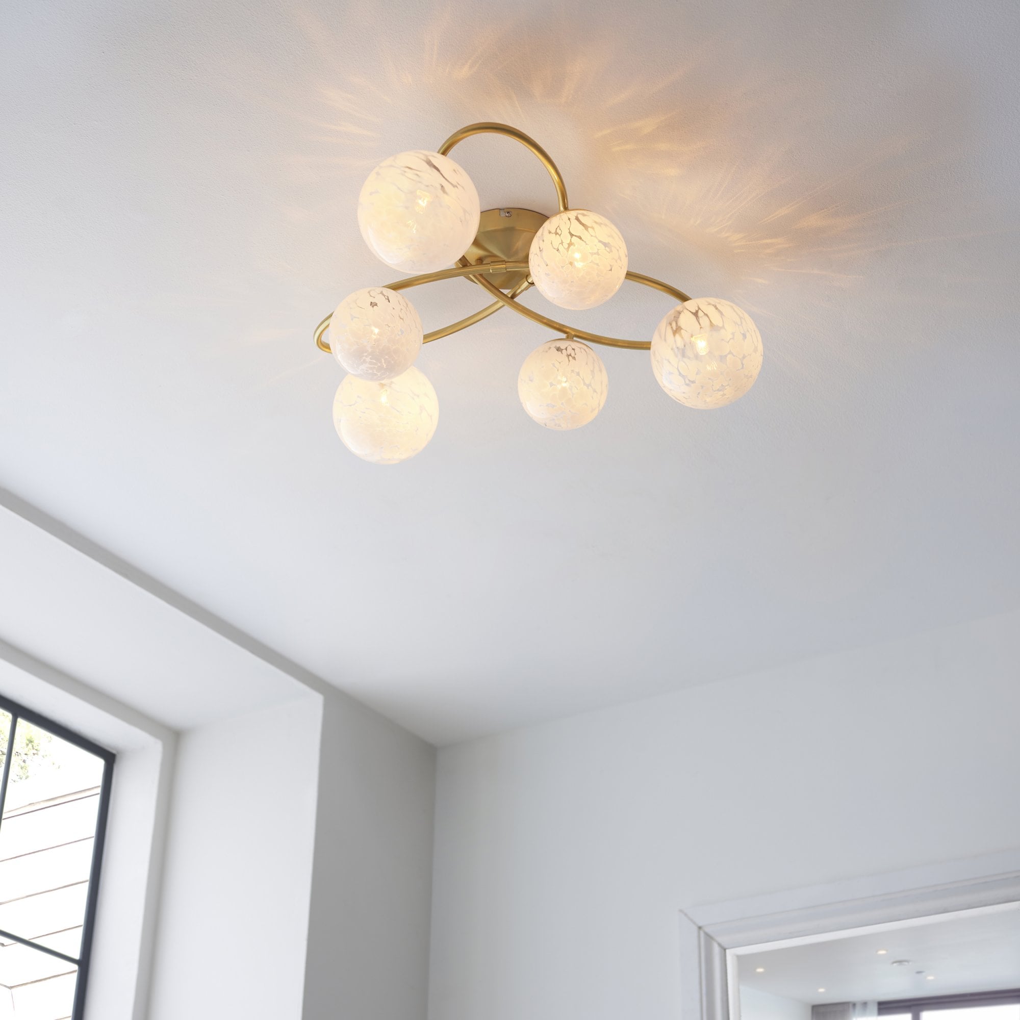 Endon Maye 6 Light Semi Flush - Satin Brass & Confetti Glass