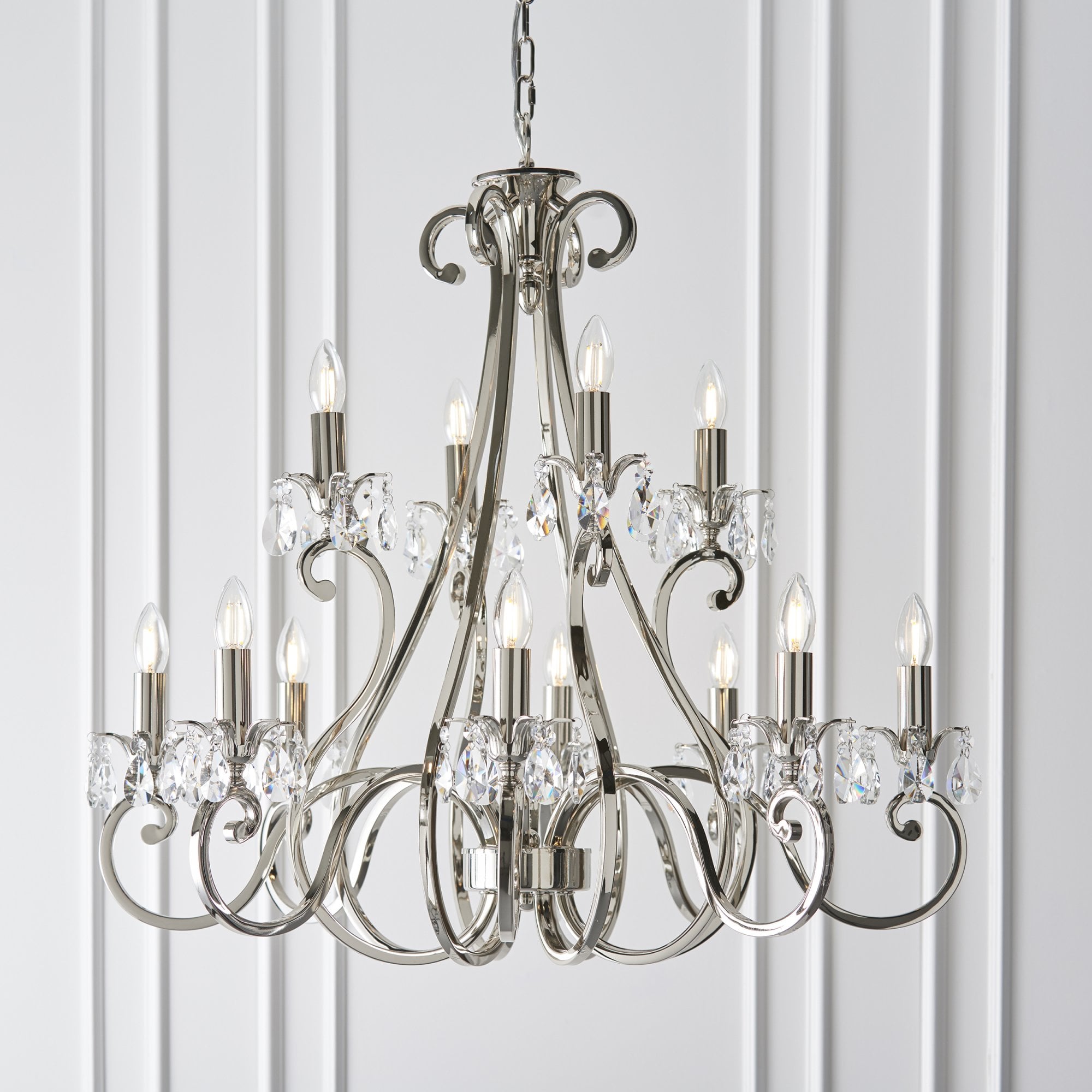 Interiors 1900 Oksana 12 Light Pendant - Nickel & Chocolate Shades