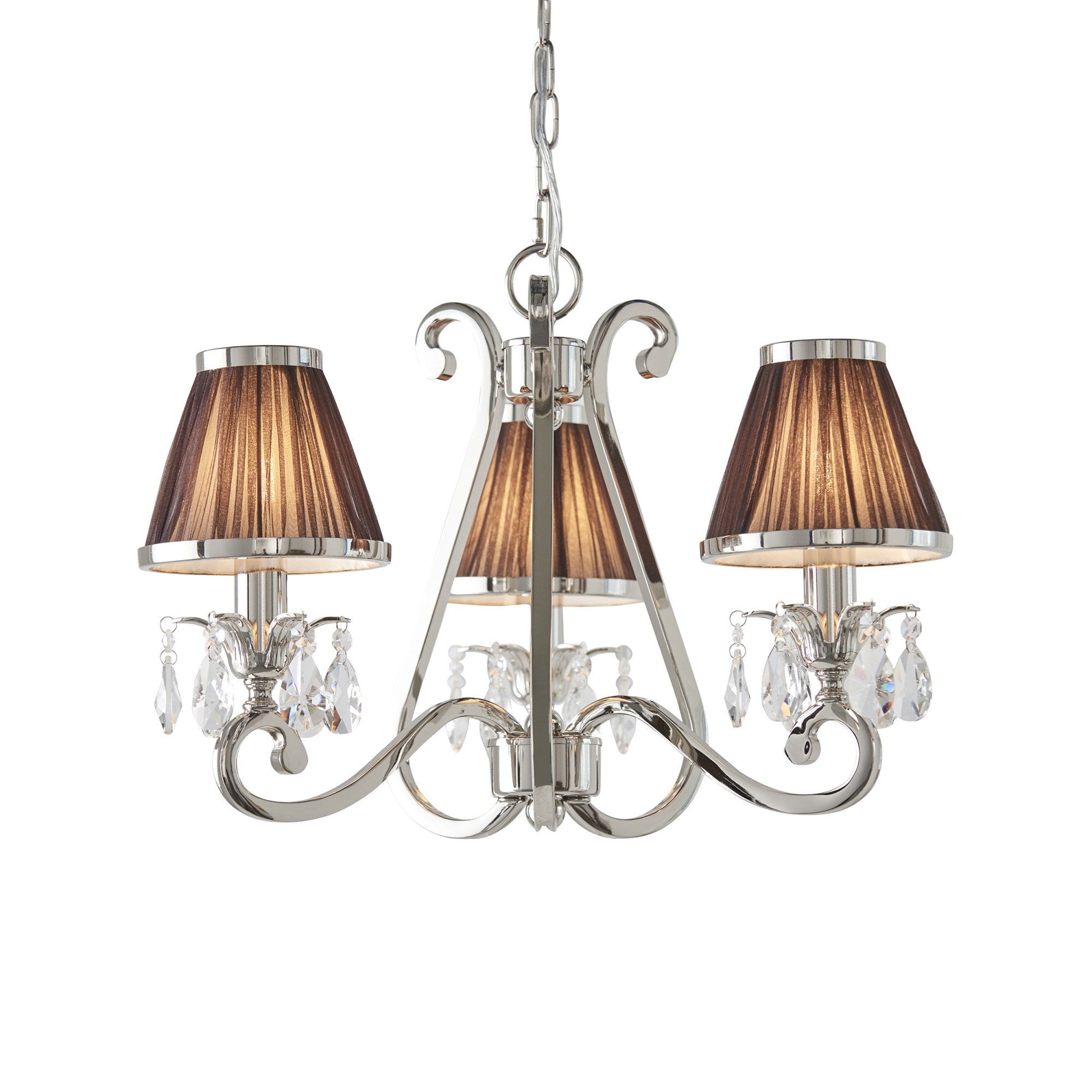 Interiors 1900 Oksana 3 Light Pendant - Nickel & Chocolate Shades