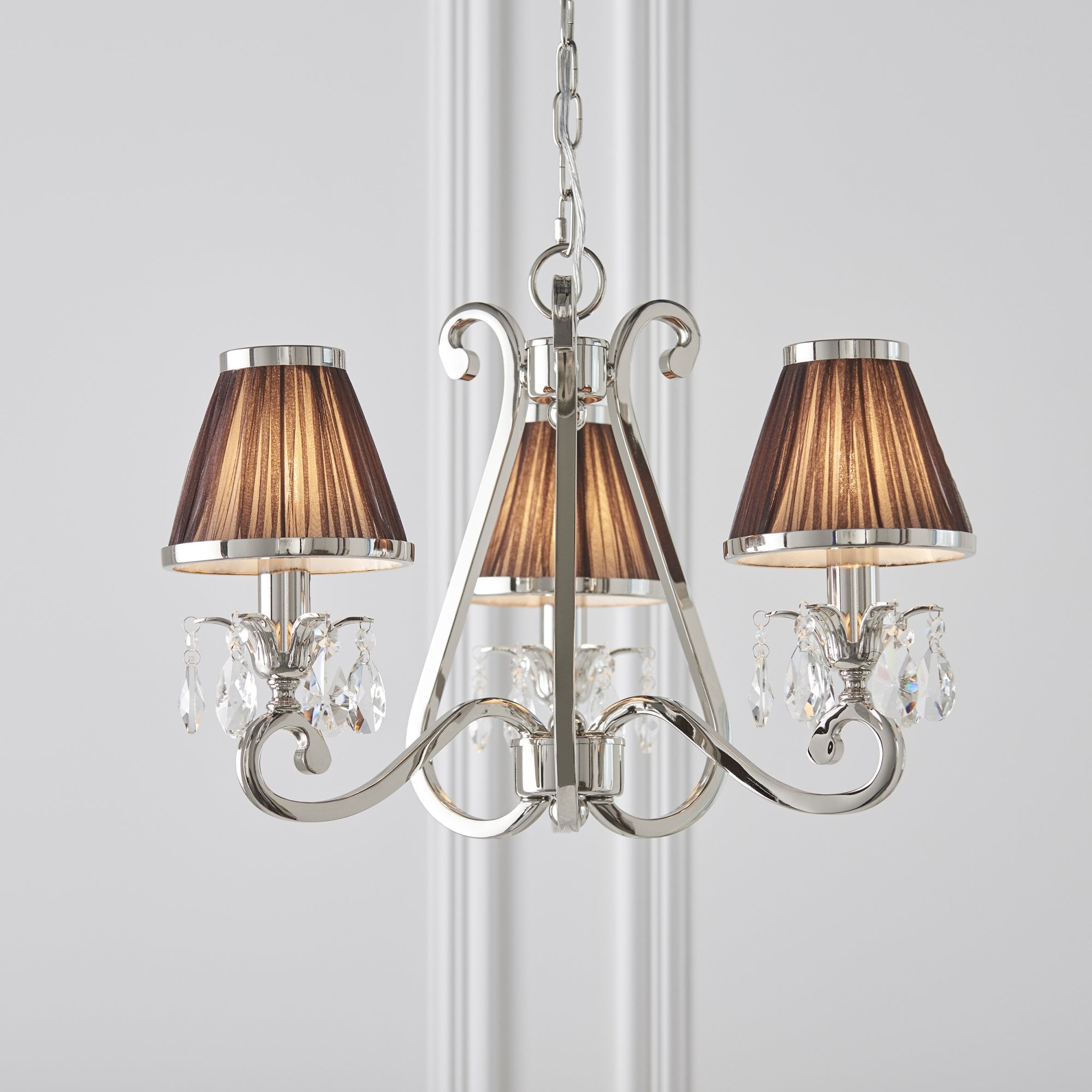 Interiors 1900 Oksana 3 Light Pendant - Nickel & Chocolate Shades