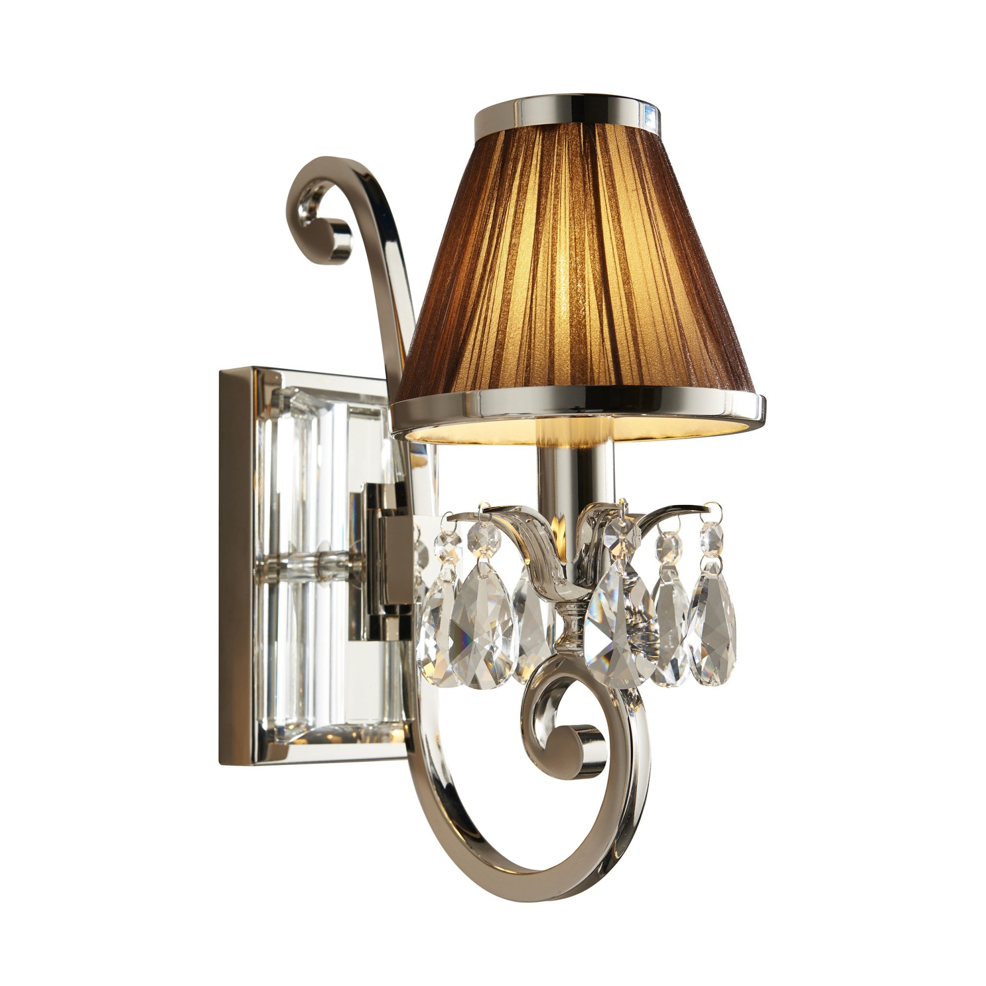 Interiors 1900 Oksana Single Wall Light - Nickel & Chocolate Shade