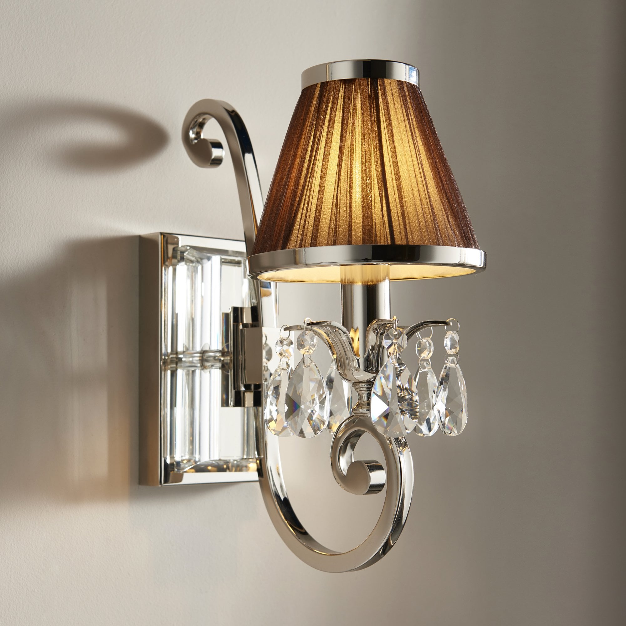 Interiors 1900 Oksana Single Wall Light - Nickel & Chocolate Shade