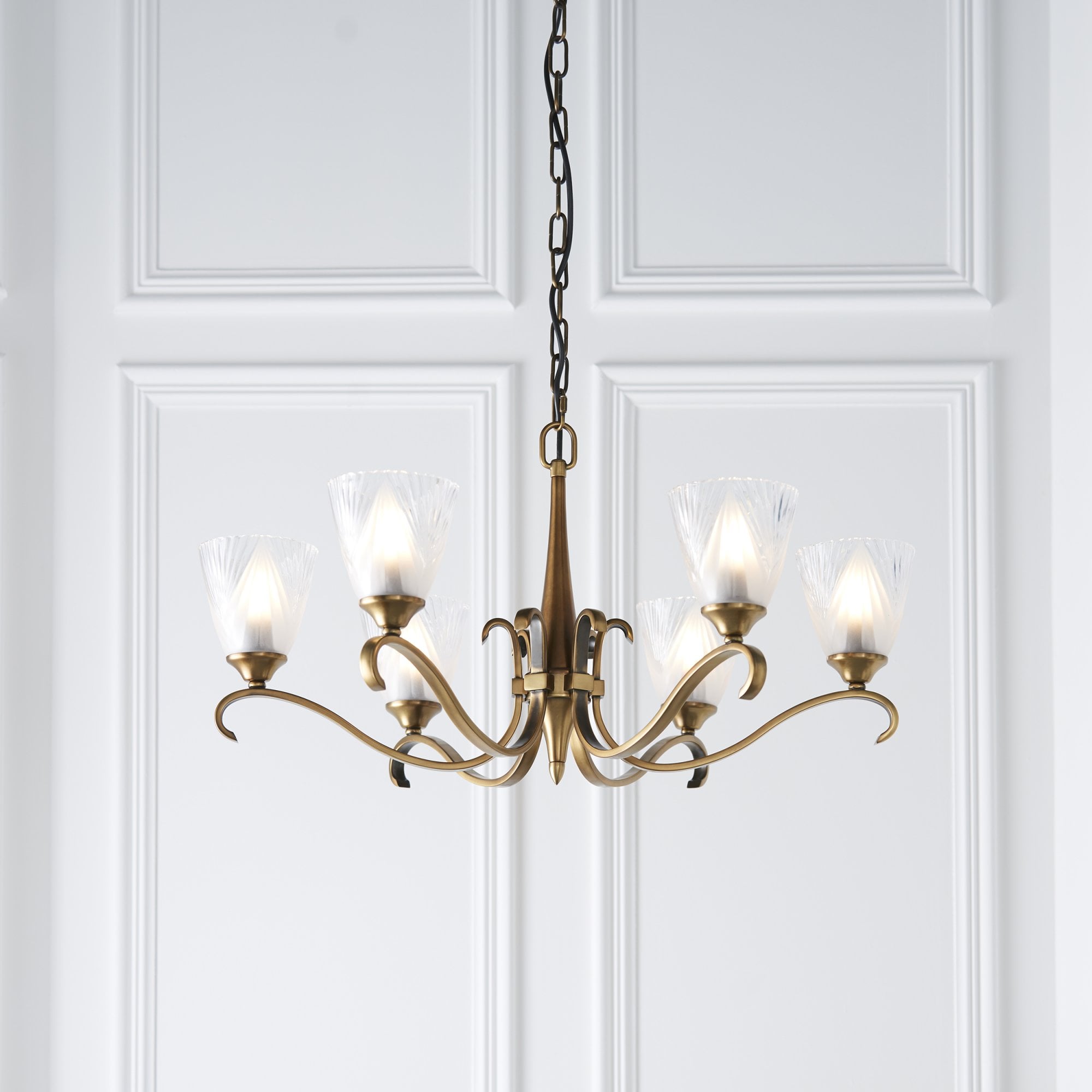 Interiors 1900 Columbia 6 Light Pendant - Antique Brass with Clear & Frosted Glass