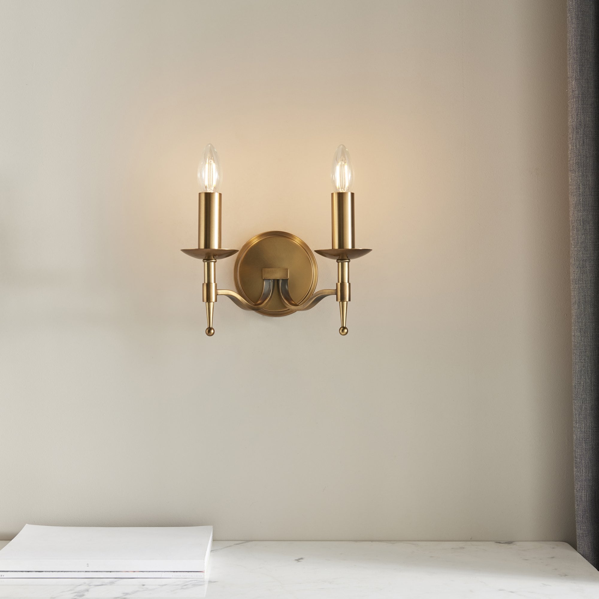Interiors 1900 Stanford 2 Light Wall Light - Antique Brass