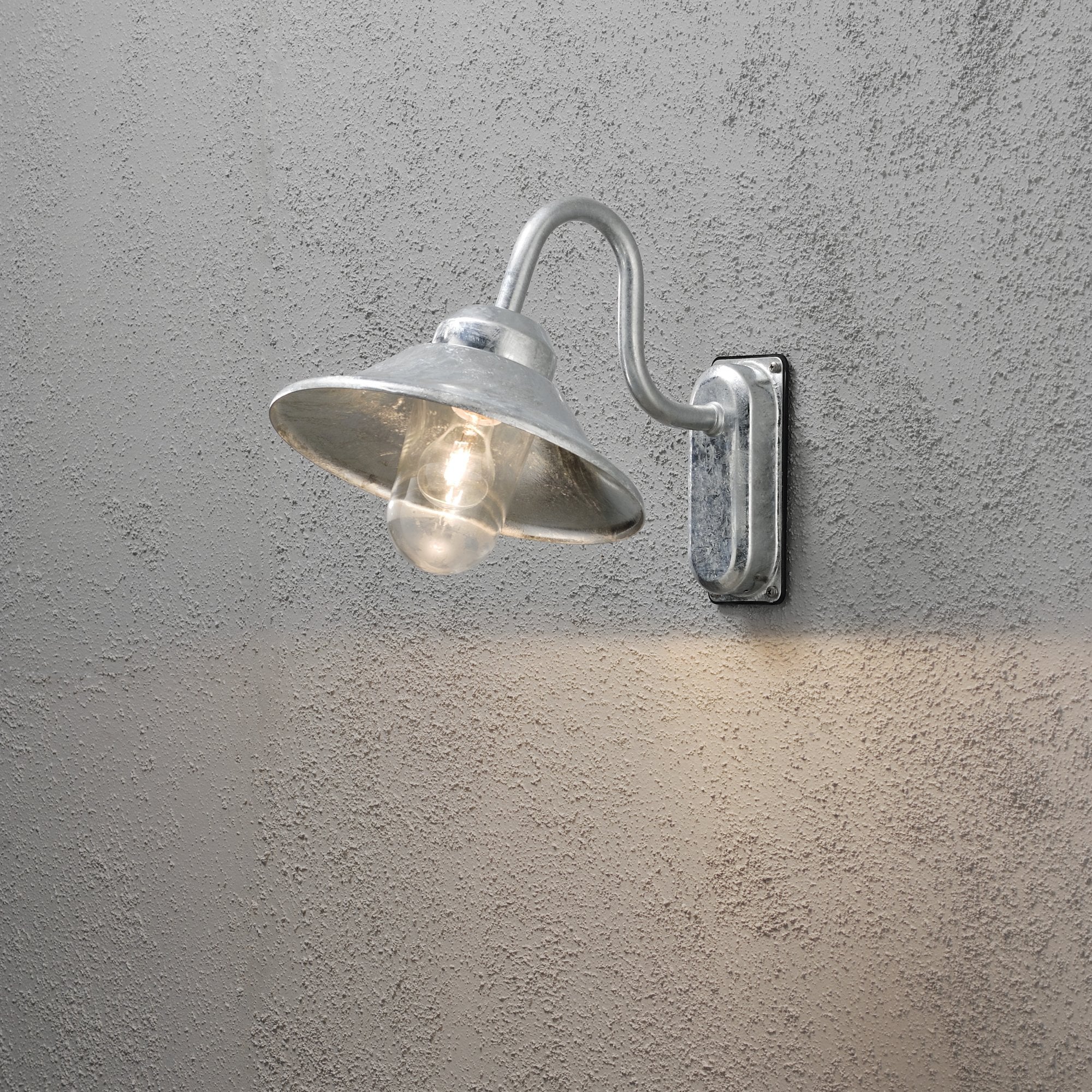 Konstsmide Vega Hooded Wall Light - Curved Arm - Galvanised