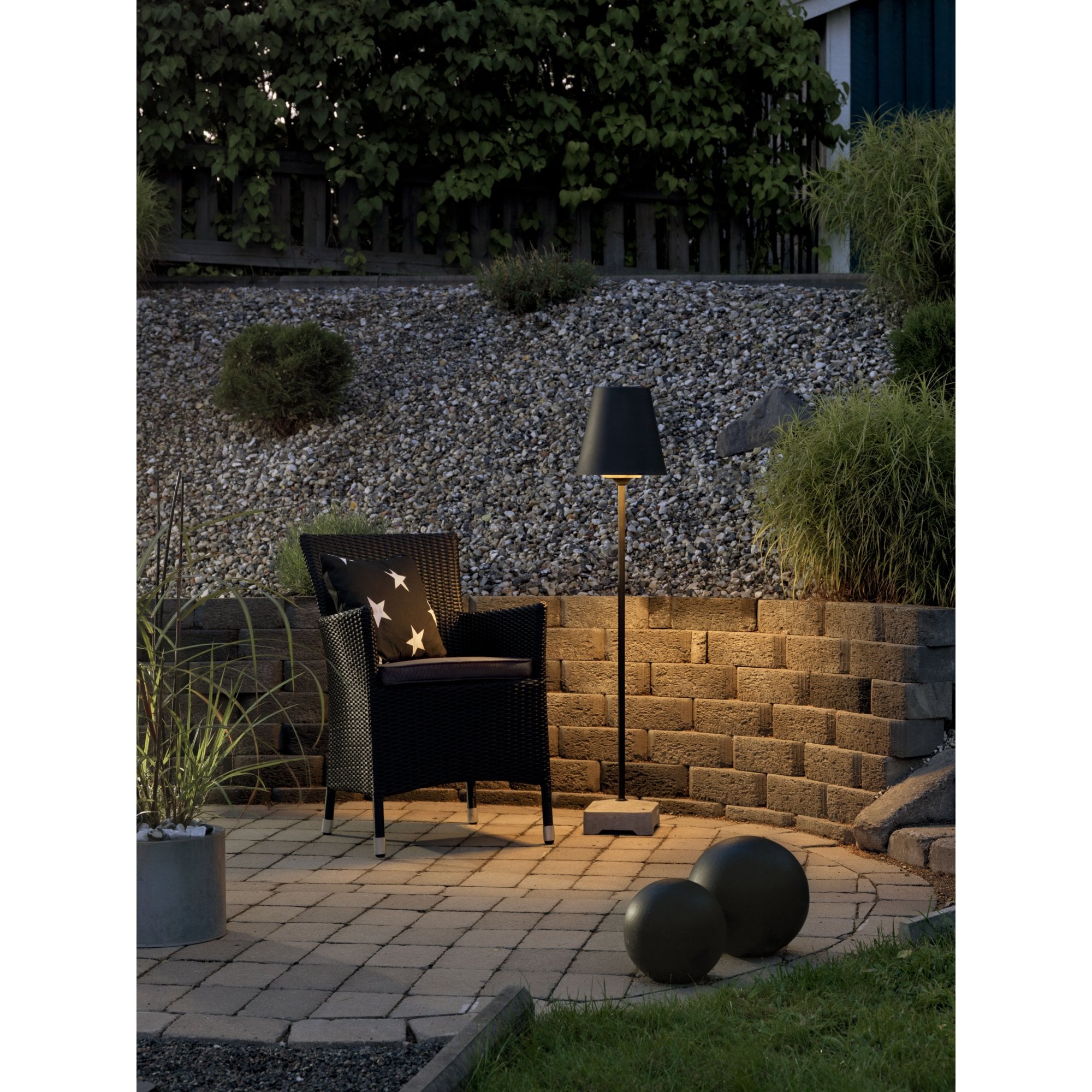 Konstsmide Lucca Floor Lamp - Matt Black with Metallic Shade