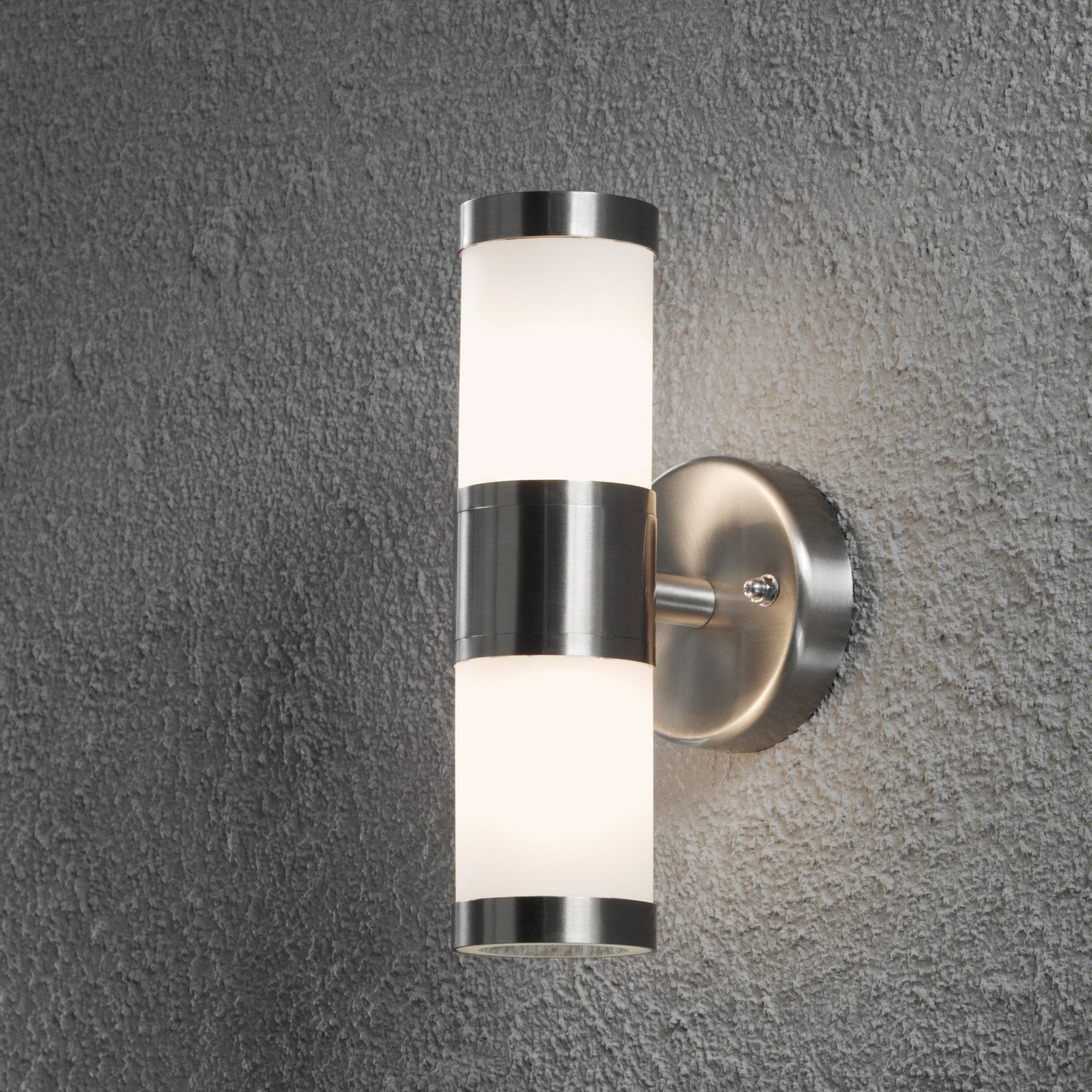 Konstsmide Modena Up/Down Wall Light - Stainless Steel with Opal Glass