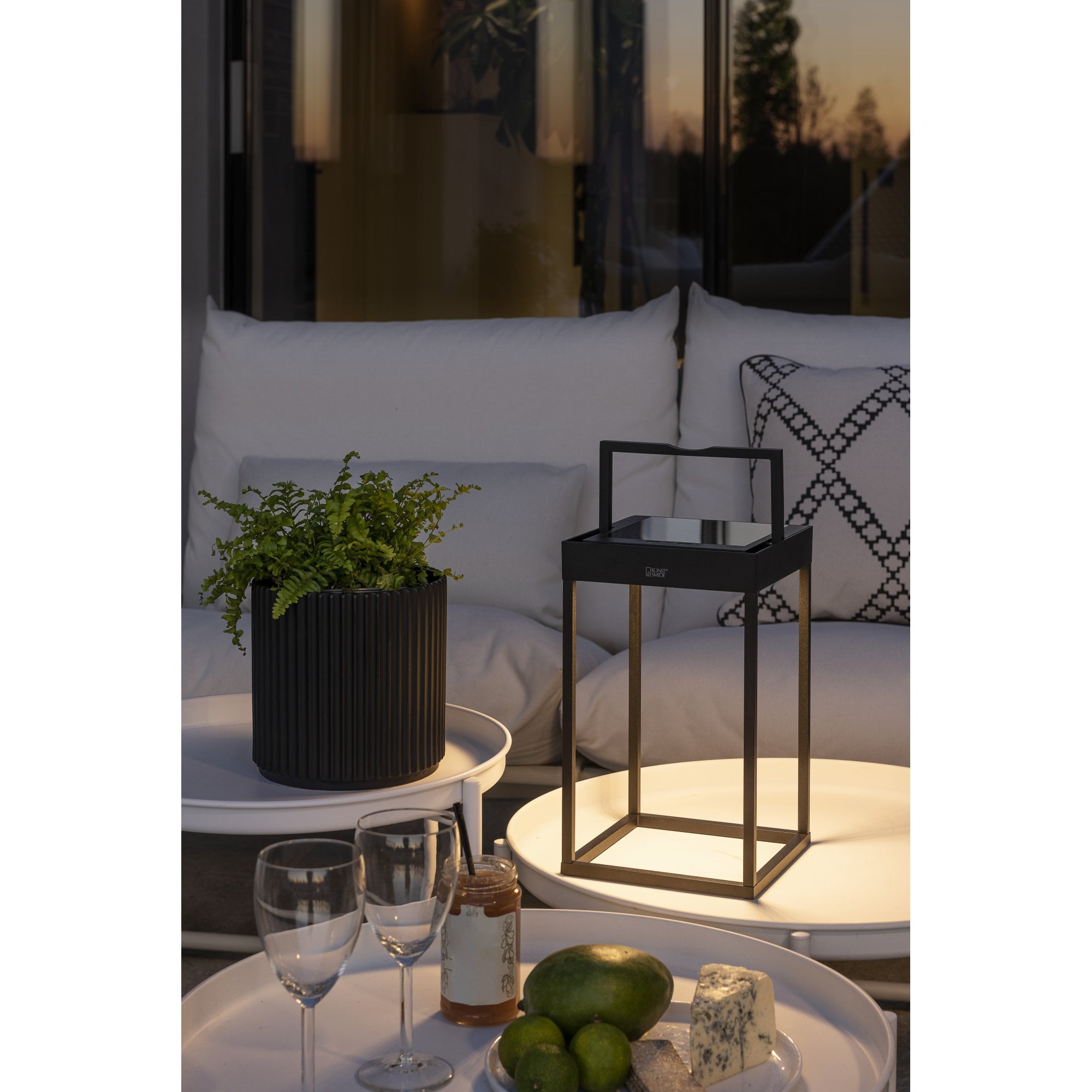 Konstsmide Portofino Solar Lantern with USB - Matt Black