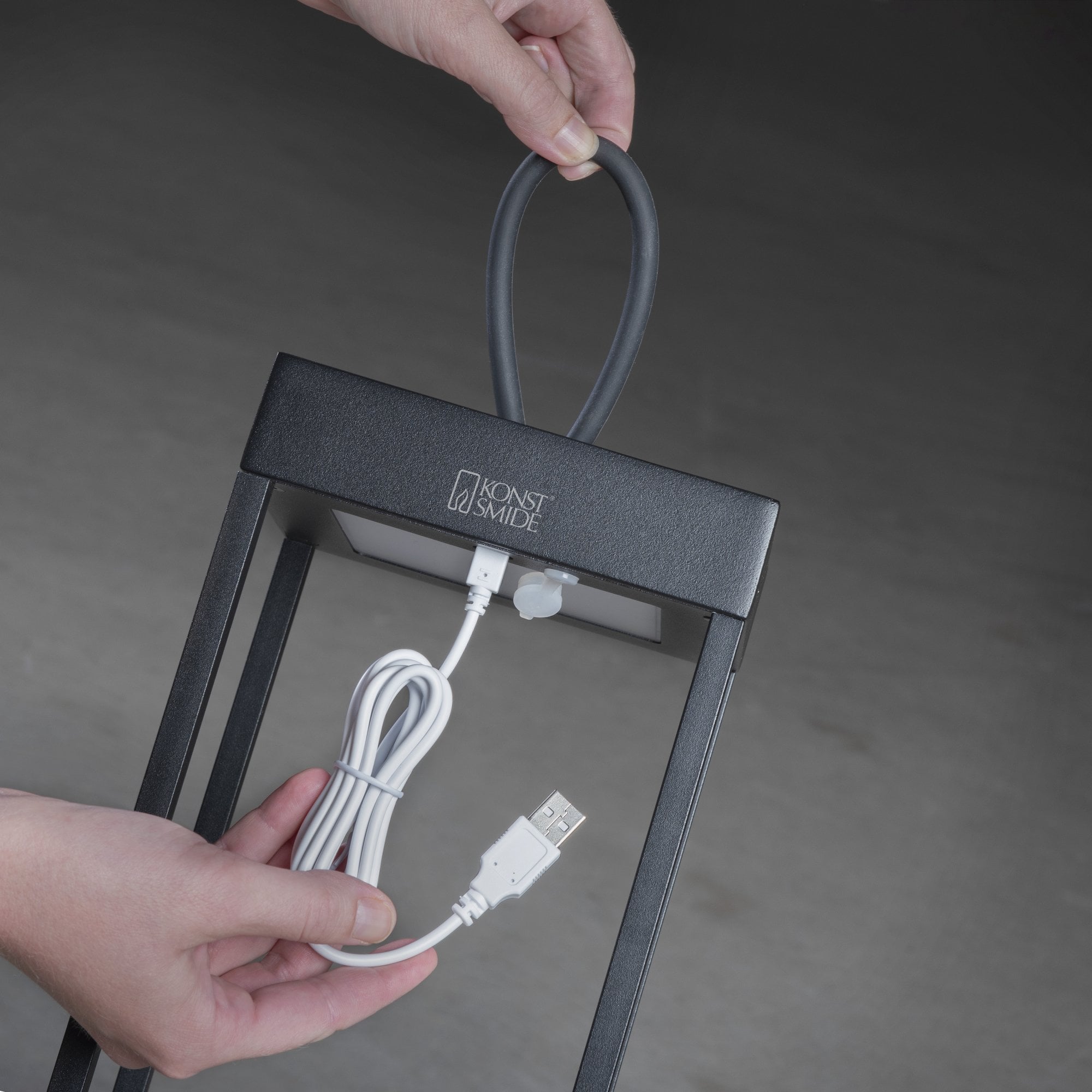 Konstsmide Ravello 30cm LED Lantern with USB - Matt Black