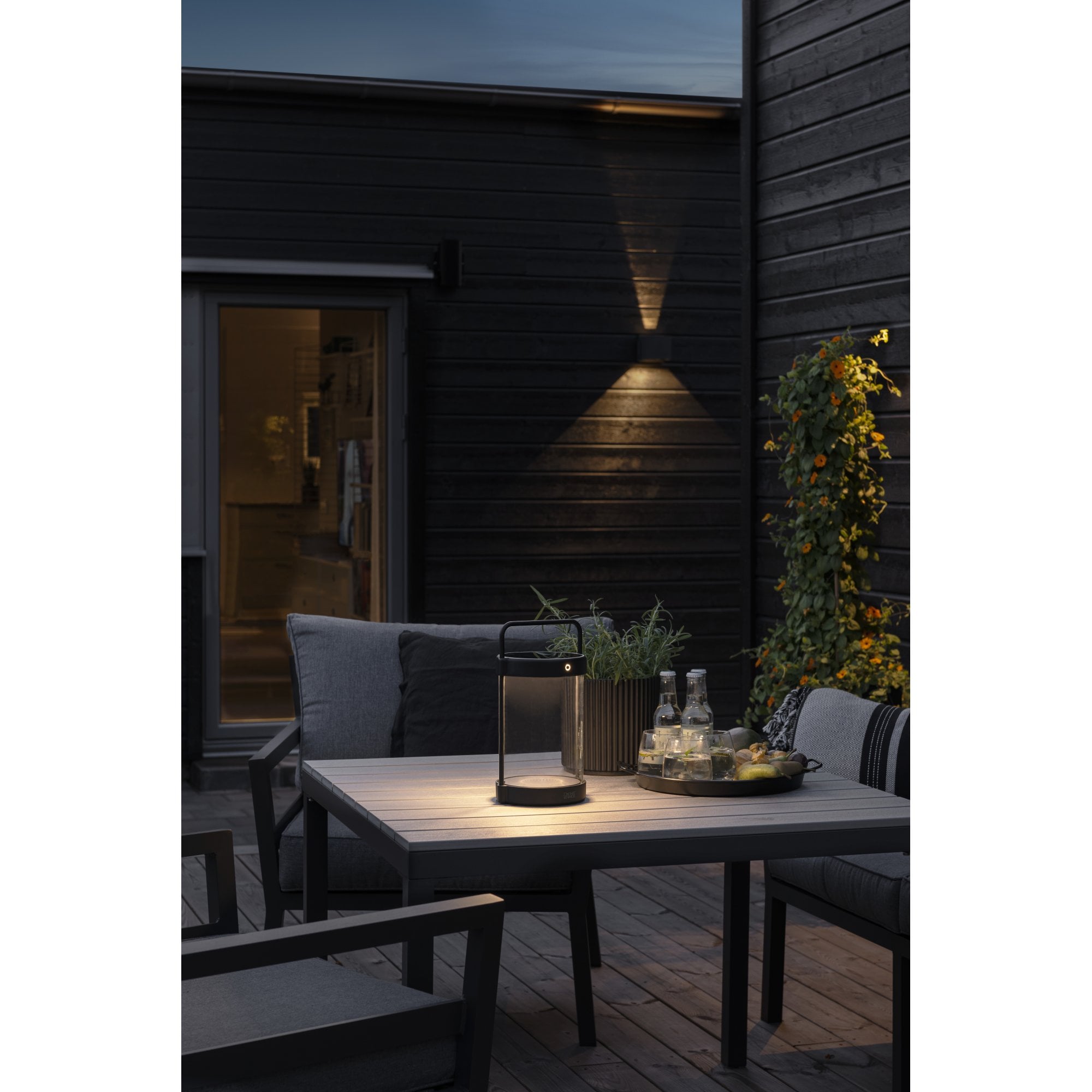 Konstsmide Crotone Solar Outdoor Lantern with USB and Dusk to Dawn Sensor - Matt Black