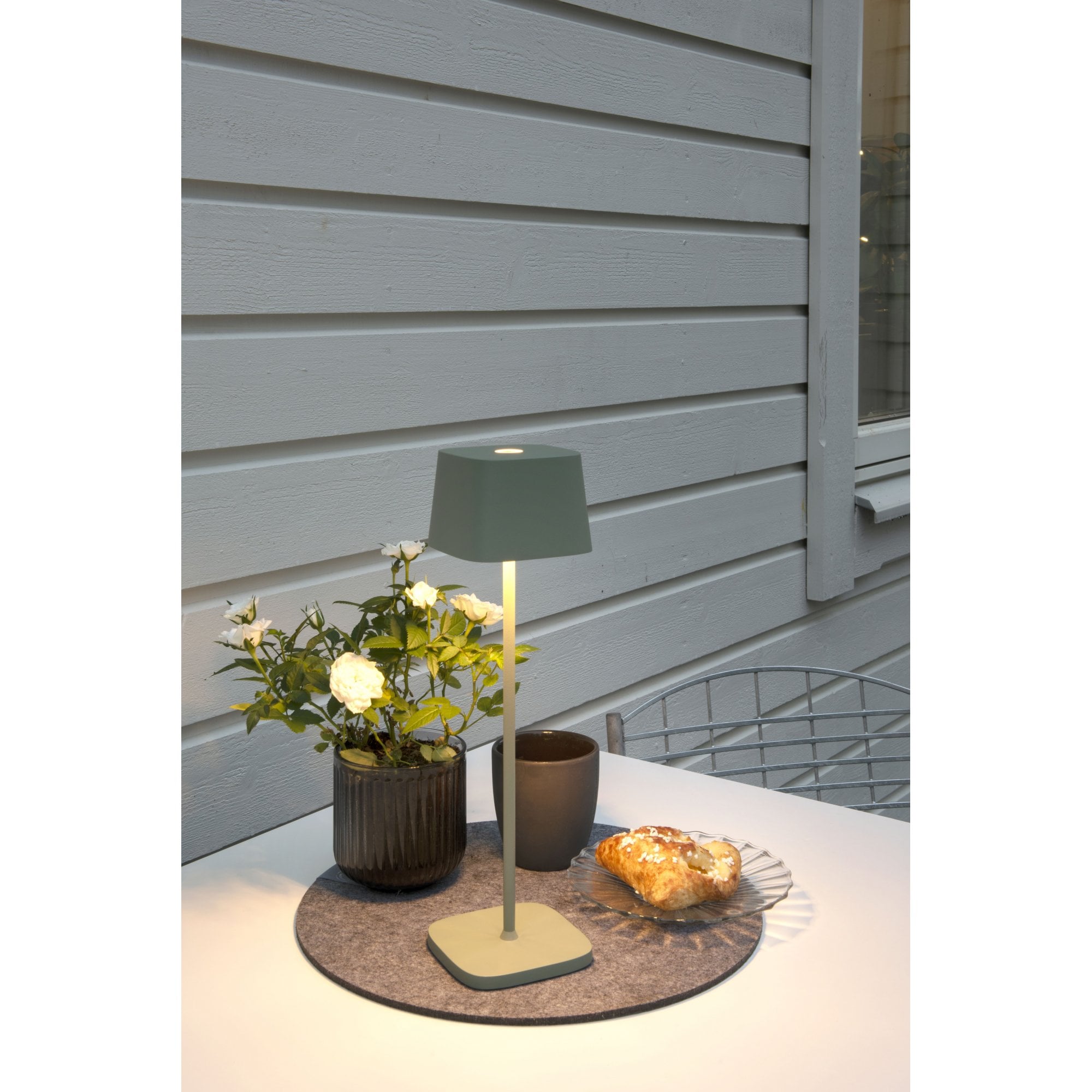 Konstsmide Capri LED Table Lamp with USB - Matt Green Grey