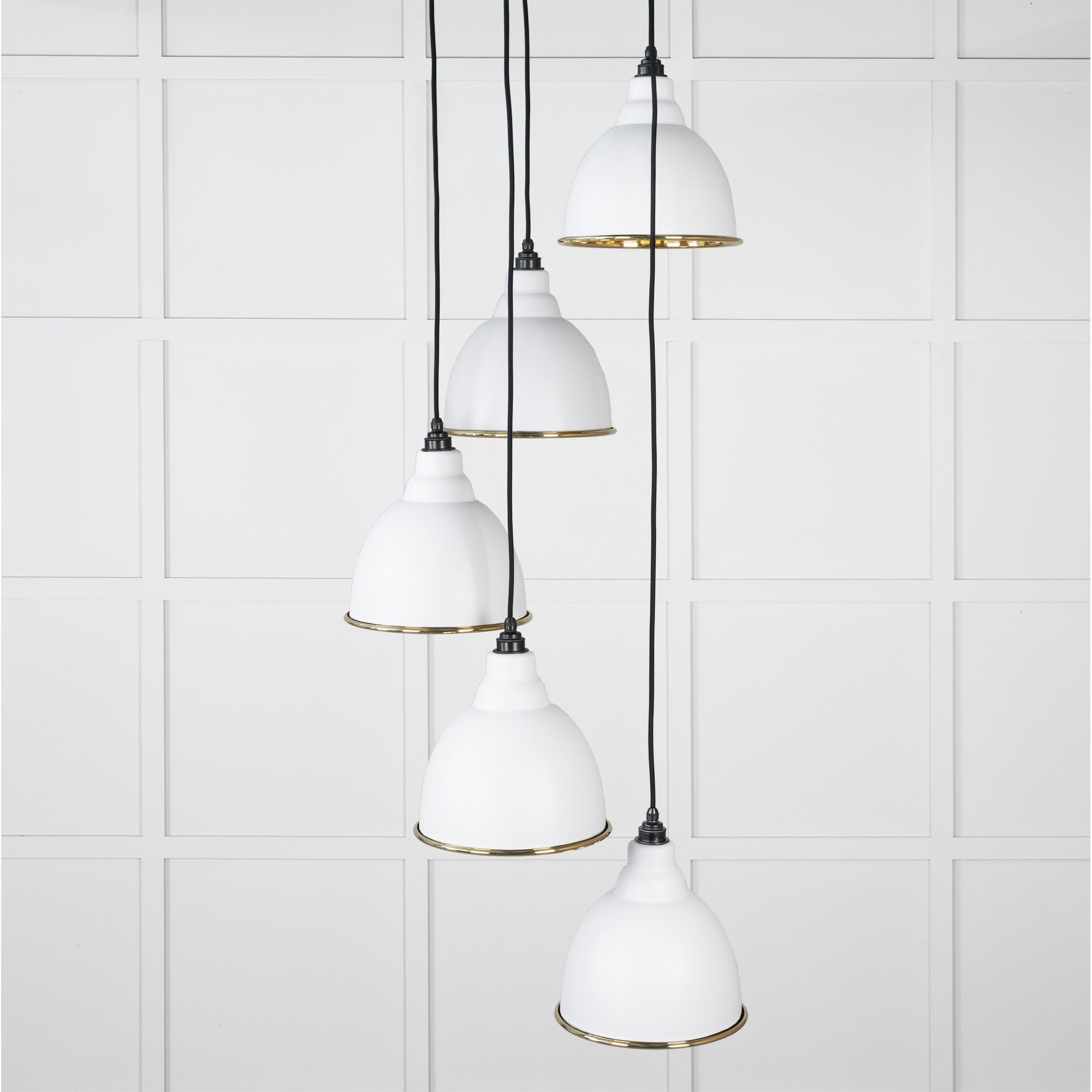 From The Anvil Smooth Brass Brindley Cluster Pendant - Flock (Matt White)